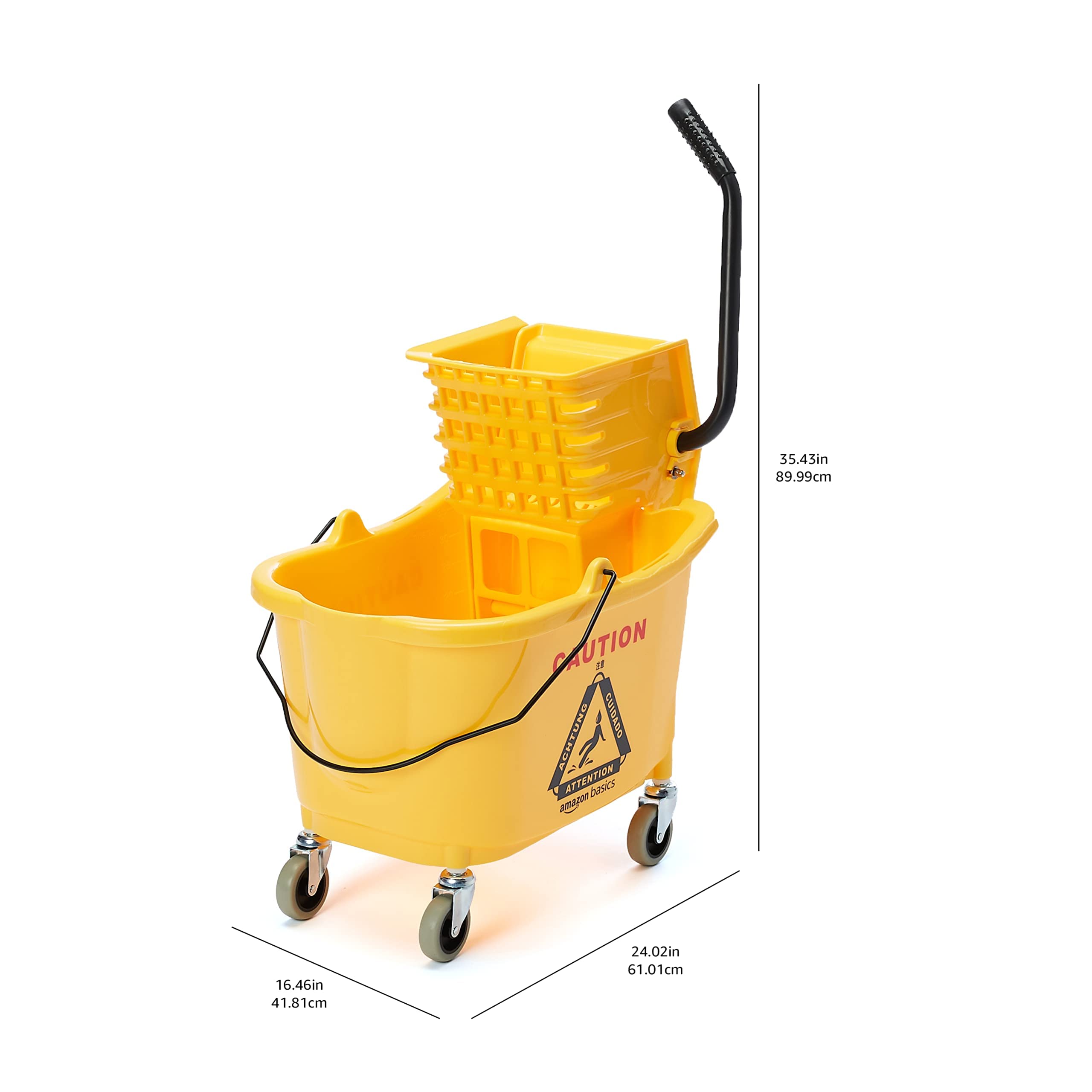 Amazon Basics Commercial Side Press Wringer Floor Cleaning Mop Bucket on Wheels, 35-Quart, Yellow detail image 6