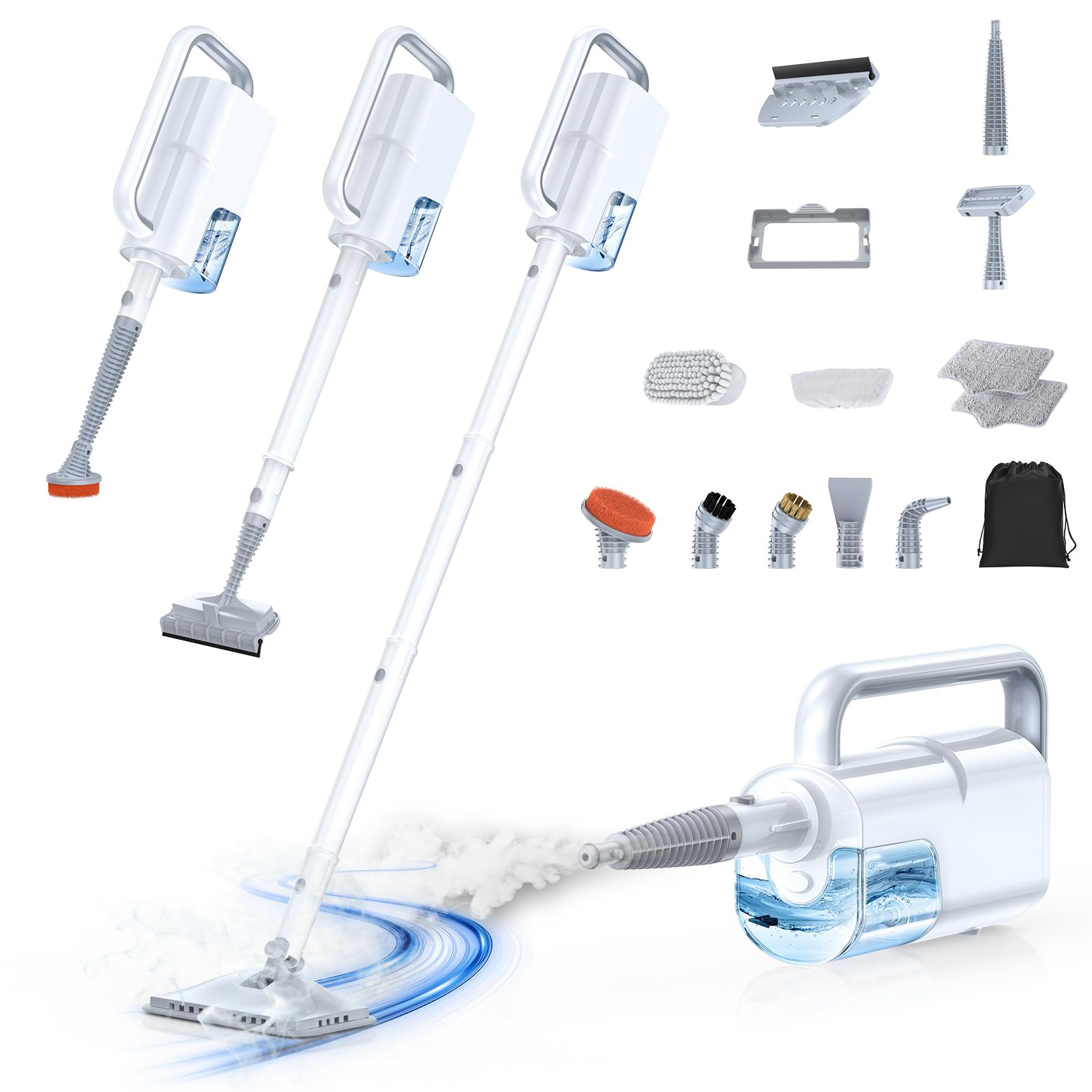 10-in-1 Steam Mop with Detachable Handheld Steamer, 350ml Tank, 10s Heat-Up, 248°F Steam Cleaner, 3-Level Control and Swivel Head for Floors, Carpets, Tile detail image 1