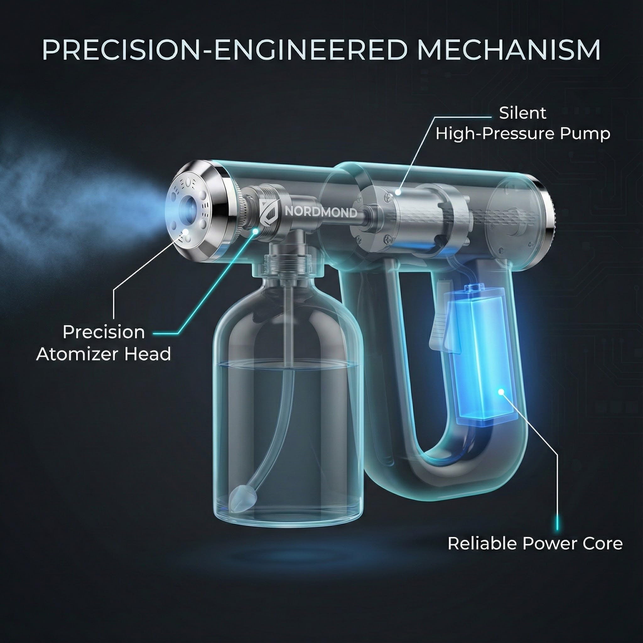 The Original Disinfectant Fogger Machine - Professional Sanitizer Sprayer - ULV Atomizer & Nano Steam Gun - Rechargeable Barber Spray Gun with Blue Light V detail image 3