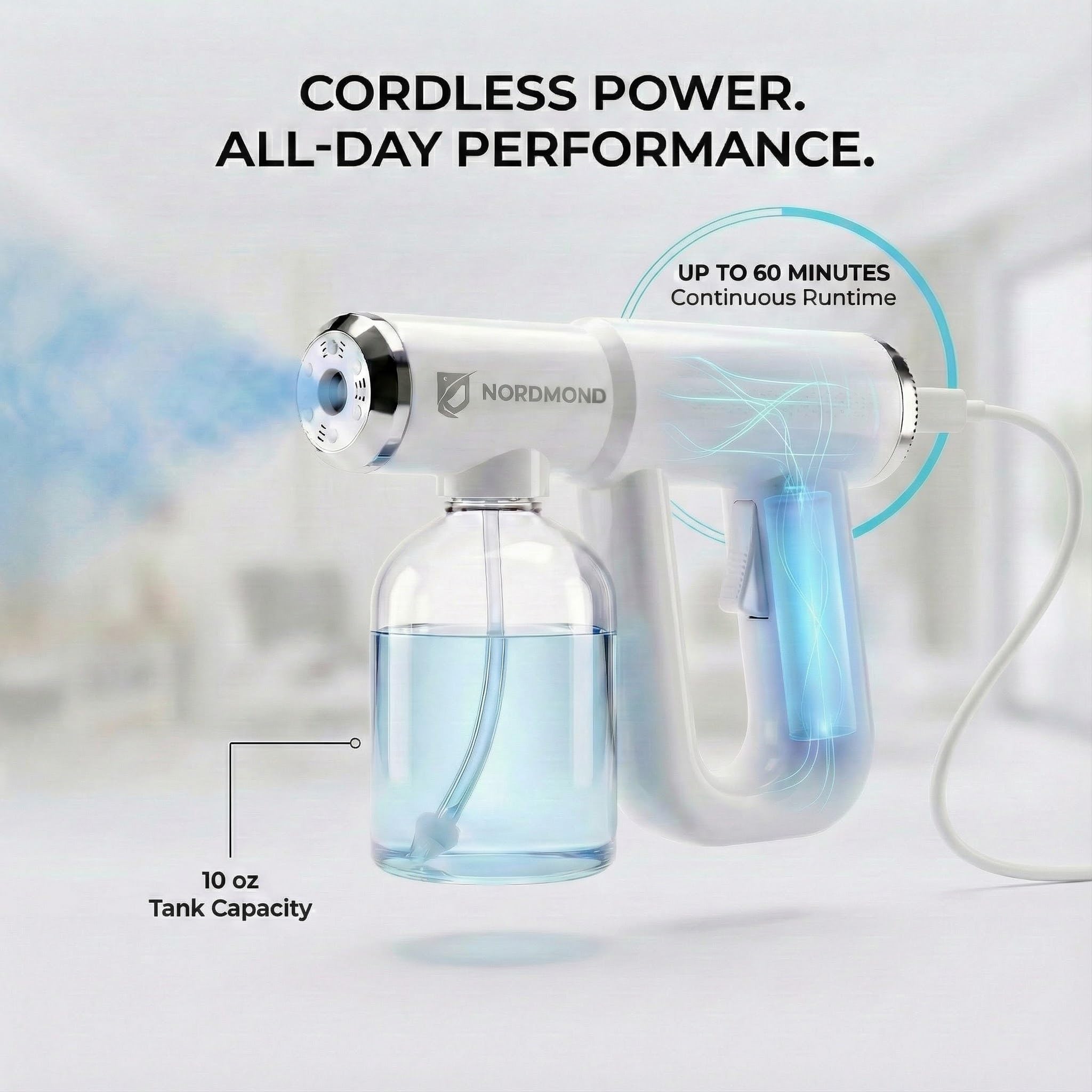 The Original Disinfectant Fogger Machine - Professional Sanitizer Sprayer - ULV Atomizer & Nano Steam Gun - Rechargeable Barber Spray Gun with Blue Light V detail image 6