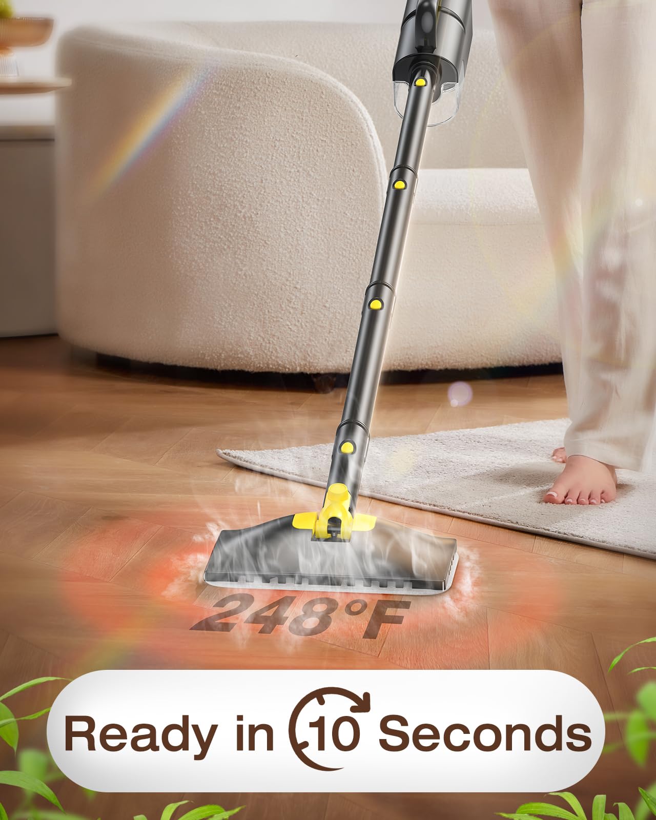 10-in-1 Steam Mop with Detachable Handheld Steamer, 350ml Tank, 10s Heat-Up, 248°F Steam Cleaner, 2-Level Control and Swivel Head for Floors, Carpets, Tile detail image 3