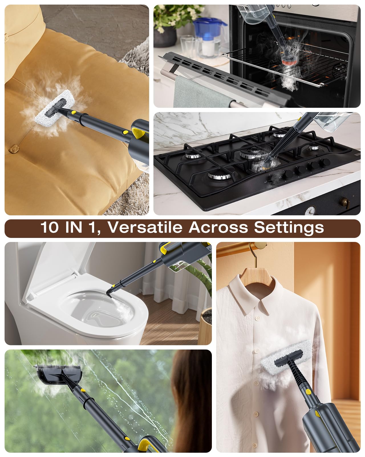 10-in-1 Steam Mop with Detachable Handheld Steamer, 350ml Tank, 10s Heat-Up, 248°F Steam Cleaner, 2-Level Control and Swivel Head for Floors, Carpets, Tile detail image 4
