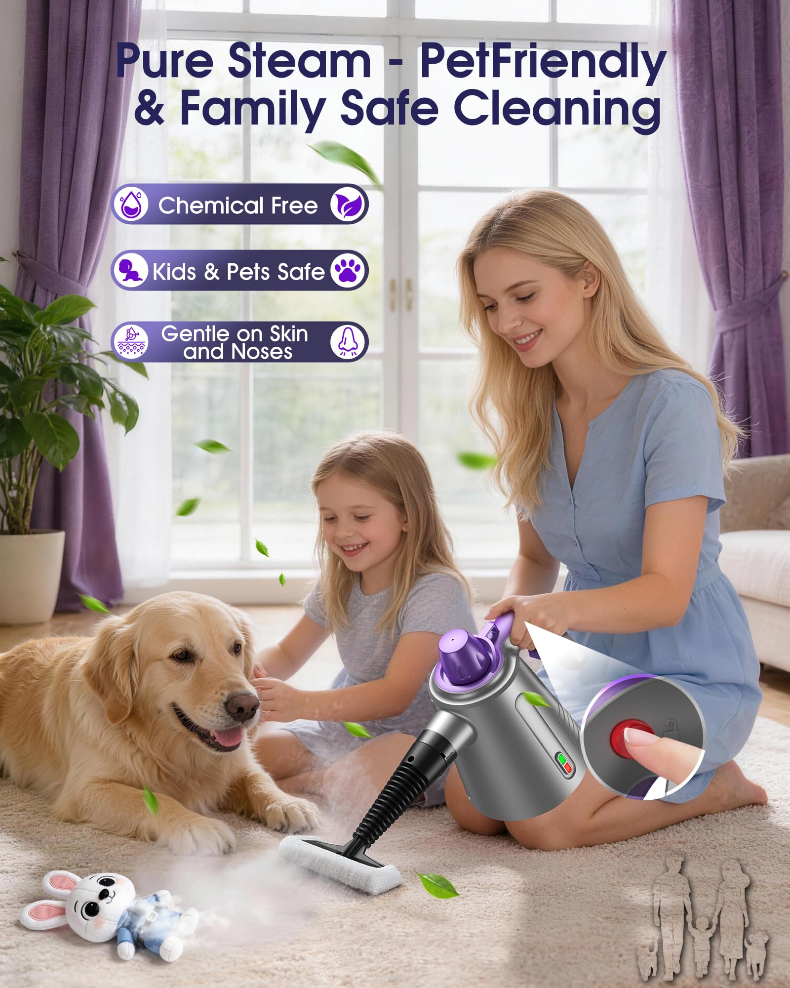 Handheld Steam Cleaner for Home, Pressurized Multi Purpose Steamer for Cleaning Upholstery Bed Furniture Couch Carpet Car with 14 Accessories & Safety Lock detail image 6