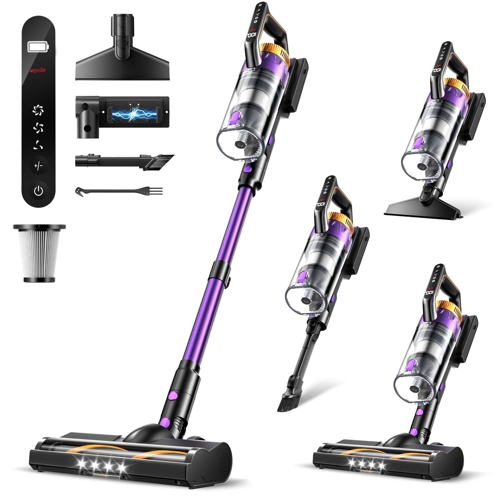 Cordless Vacuum Cleaner for Home, 580W/48KPa Powerful Suction, 65 Min Runtime, Lightweight Stick Vacuum with Touch Screen & Wall Mount, Handheld Vacuum for detail image 1
