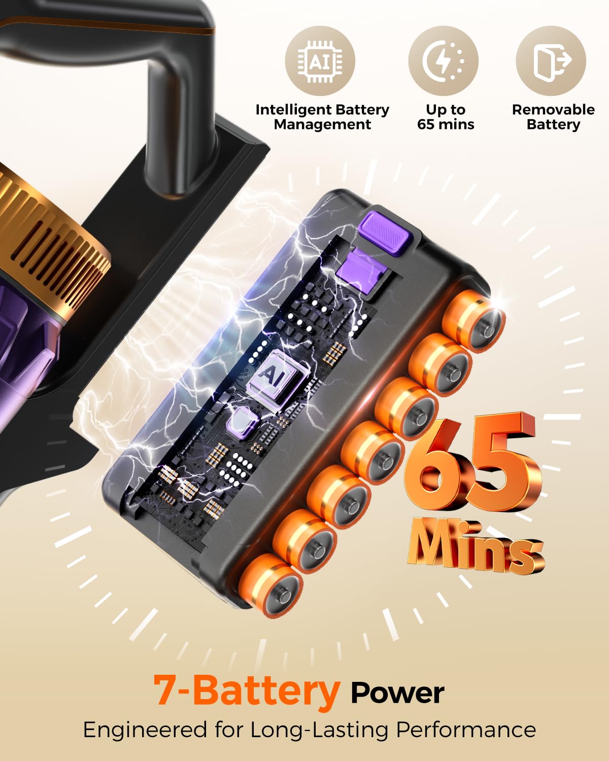 Cordless Vacuum Cleaner for Home, 580W/48KPa Powerful Suction, 65 Min Runtime, Lightweight Stick Vacuum with Touch Screen & Wall Mount, Handheld Vacuum for detail image 4
