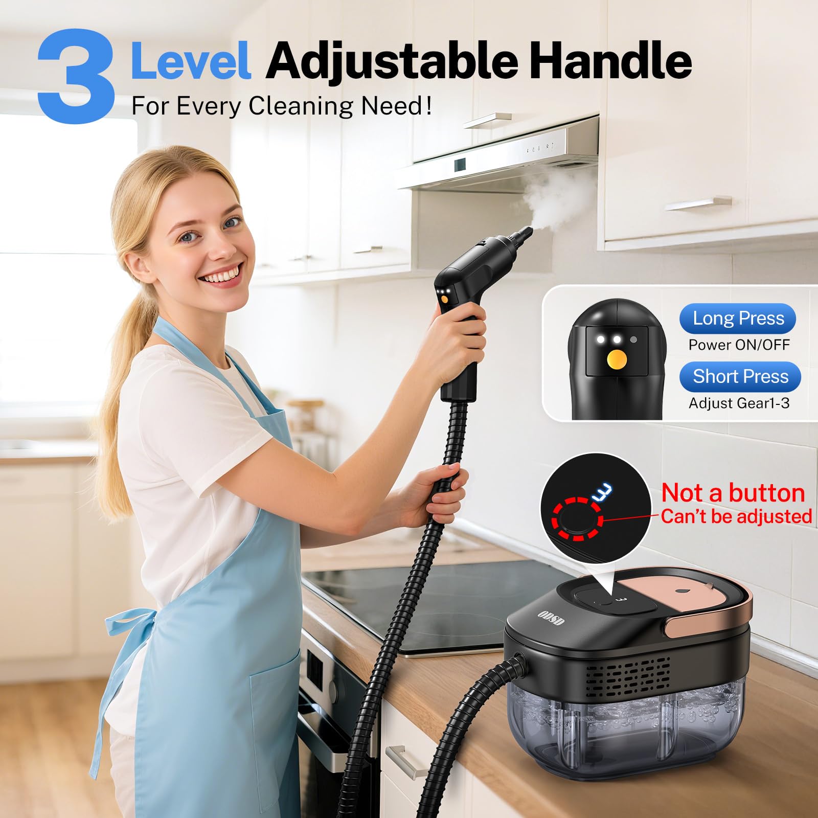 ODSD Steam Cleaner for Home & Car, 3-Level Adjustable Steamer for Cleaning, 15s Heat-Up & 1.6L Large Tank, Handheld Steam Cleaner for Car Detailing, Home detail image 2