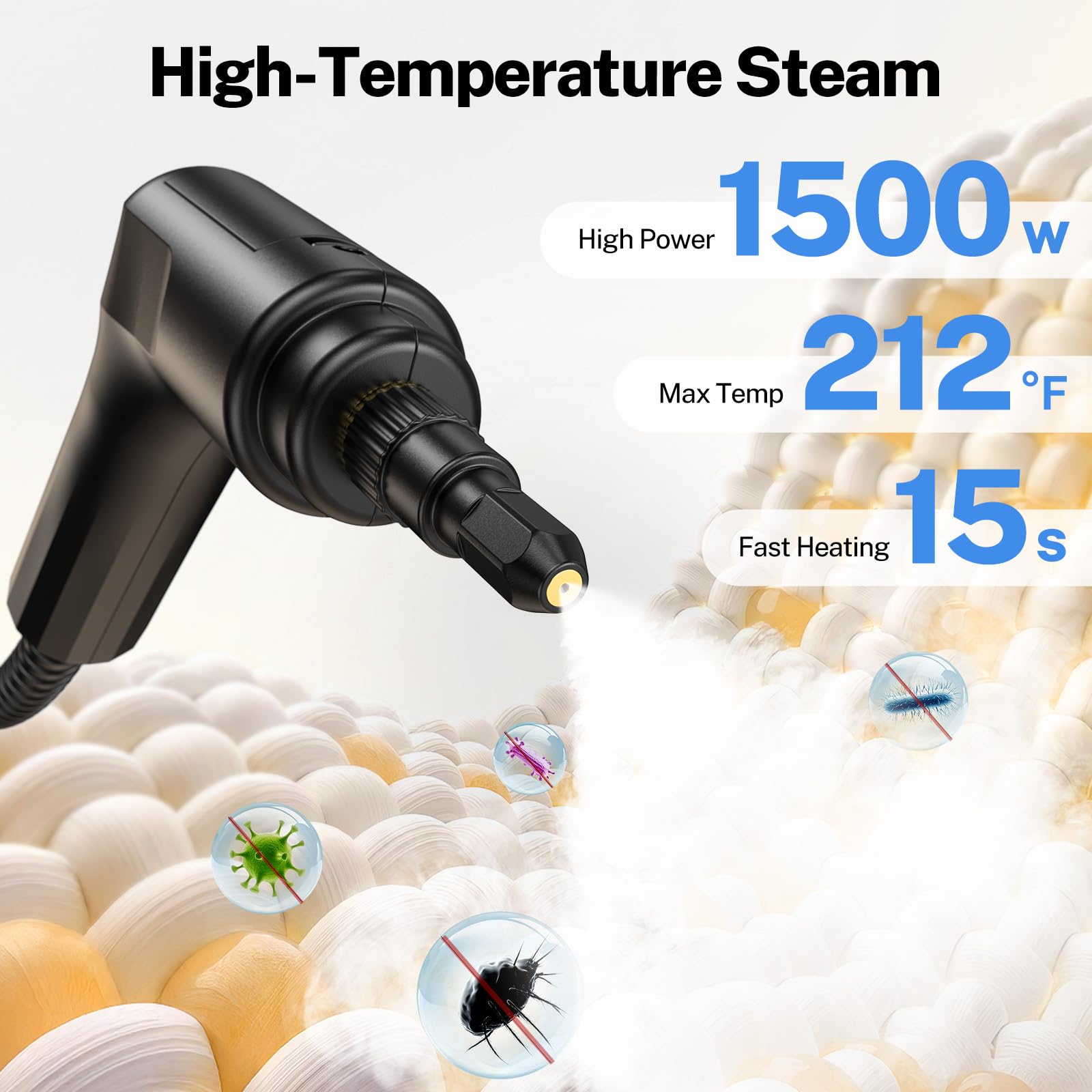 ODSD Steam Cleaner for Home & Car, 3-Level Adjustable Steamer for Cleaning, 15s Heat-Up & 1.6L Large Tank, Handheld Steam Cleaner for Car Detailing, Home detail image 3