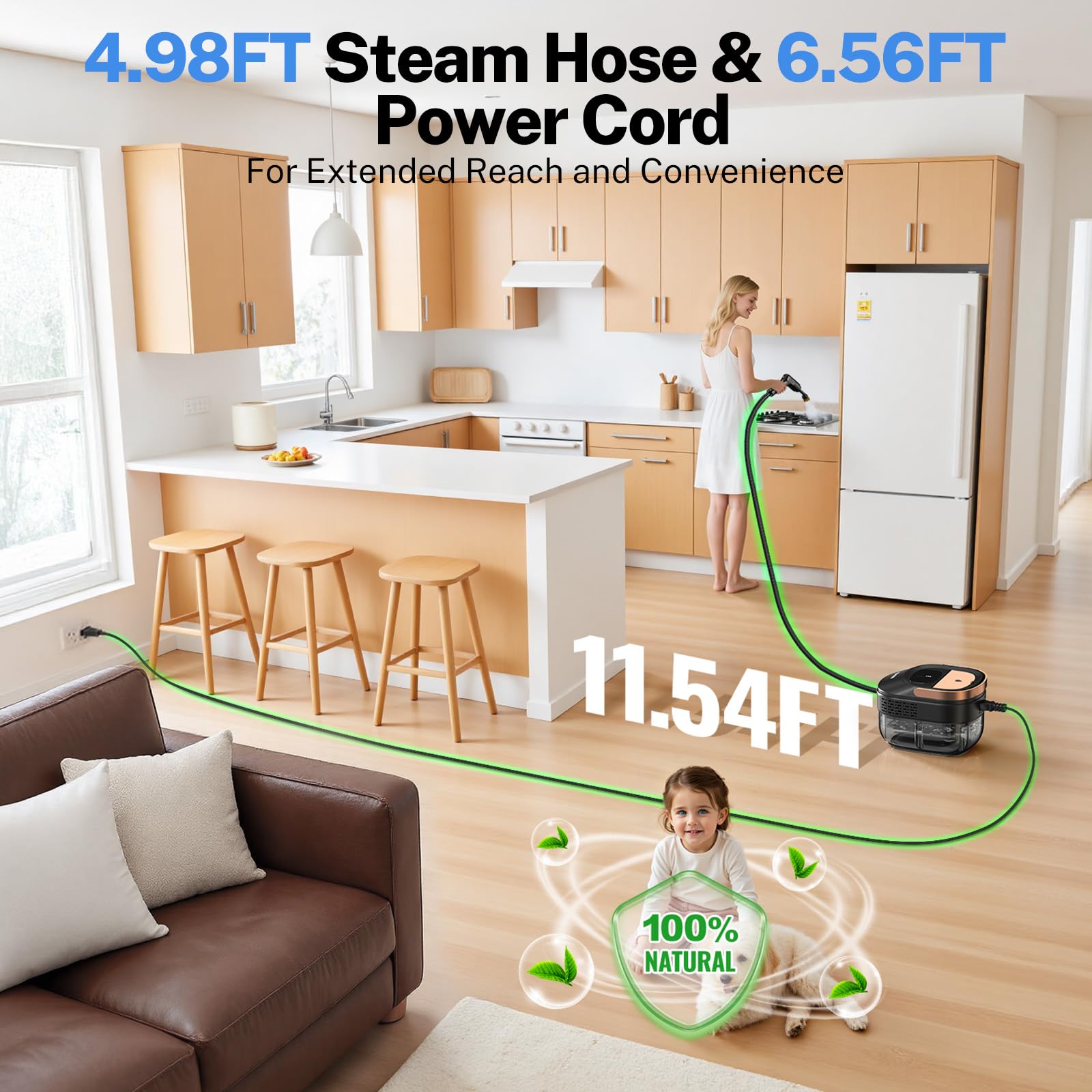 ODSD Steam Cleaner for Home & Car, 3-Level Adjustable Steamer for Cleaning, 15s Heat-Up & 1.6L Large Tank, Handheld Steam Cleaner for Car Detailing, Home detail image 5