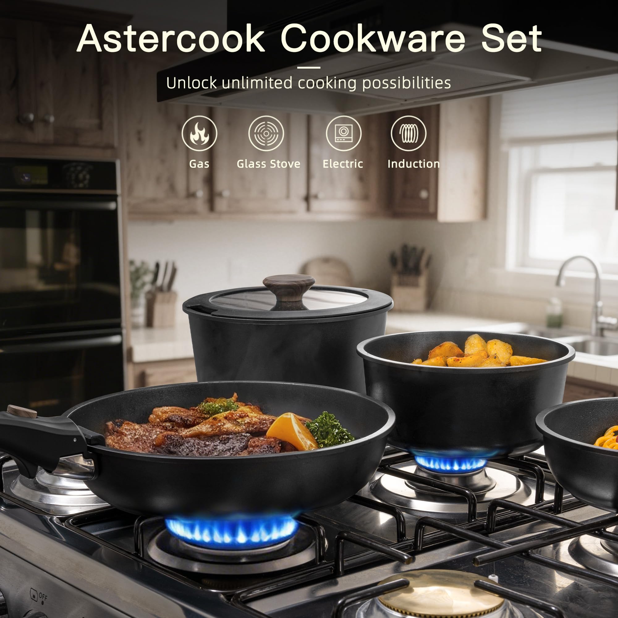 Astercook 21 Pcs Pots and Pans Set Non Stick, Ceramic Cookware Set Detachable - View 2