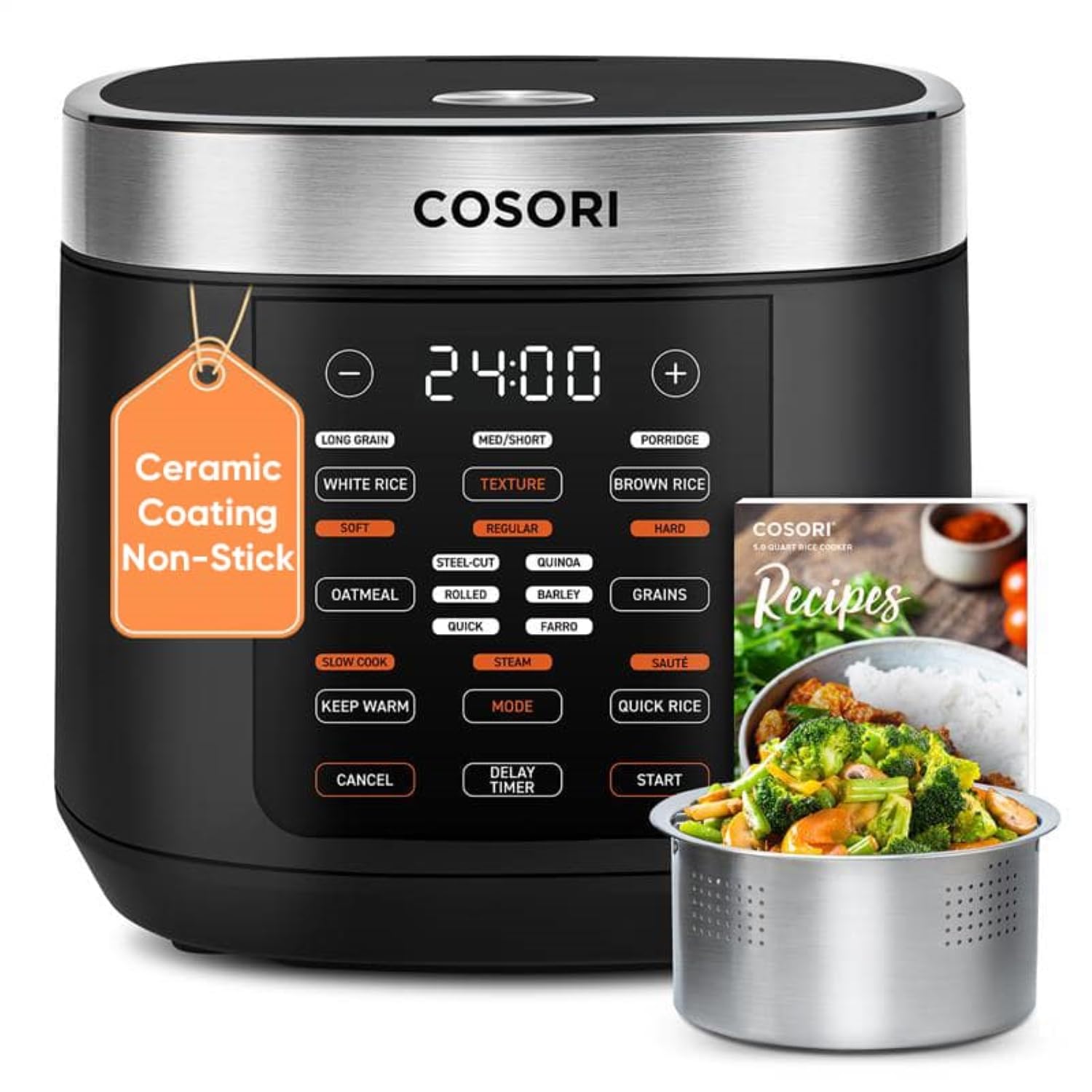 Cosori Rice Cooker 10 Cup, 24h Keep Warm, Non-stick Ceramic Inner Pot, 18