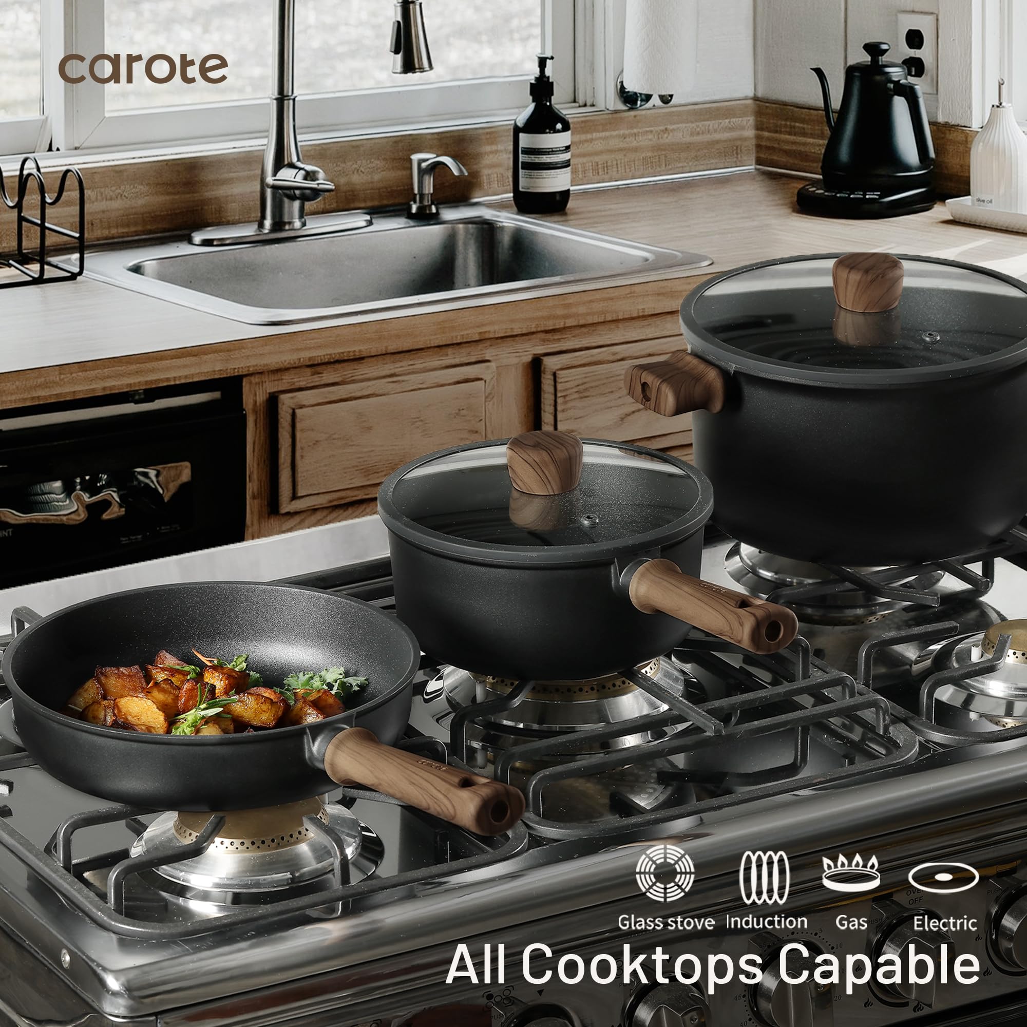 CAROTE Nonstick Pots and Pans, Induction Titanium Cookware Set 16pcs Kitchen - View 5