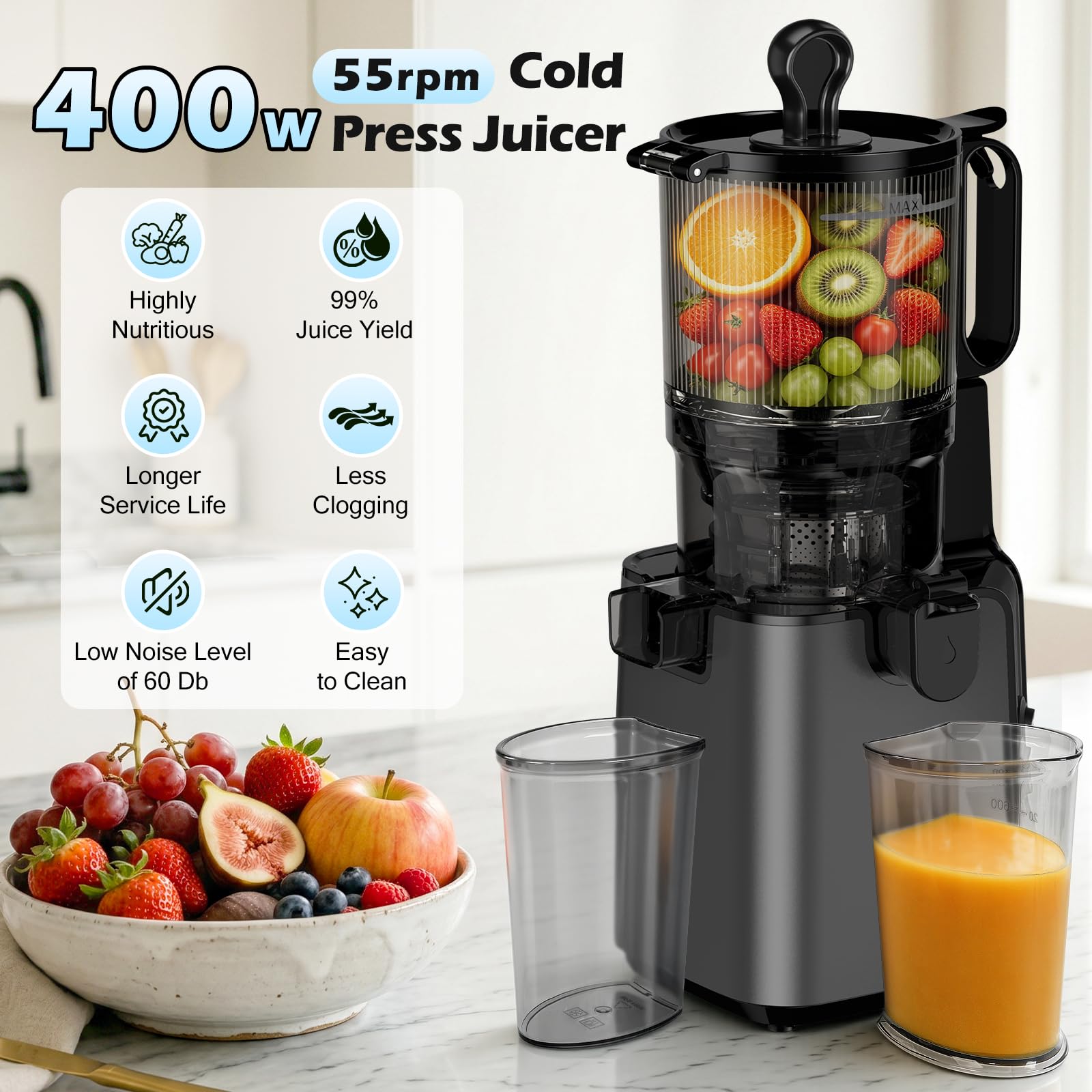 Juicer Machines with 5.8" Large Chute, 2-in-1 Cold Press Juicer for Whole - View 2