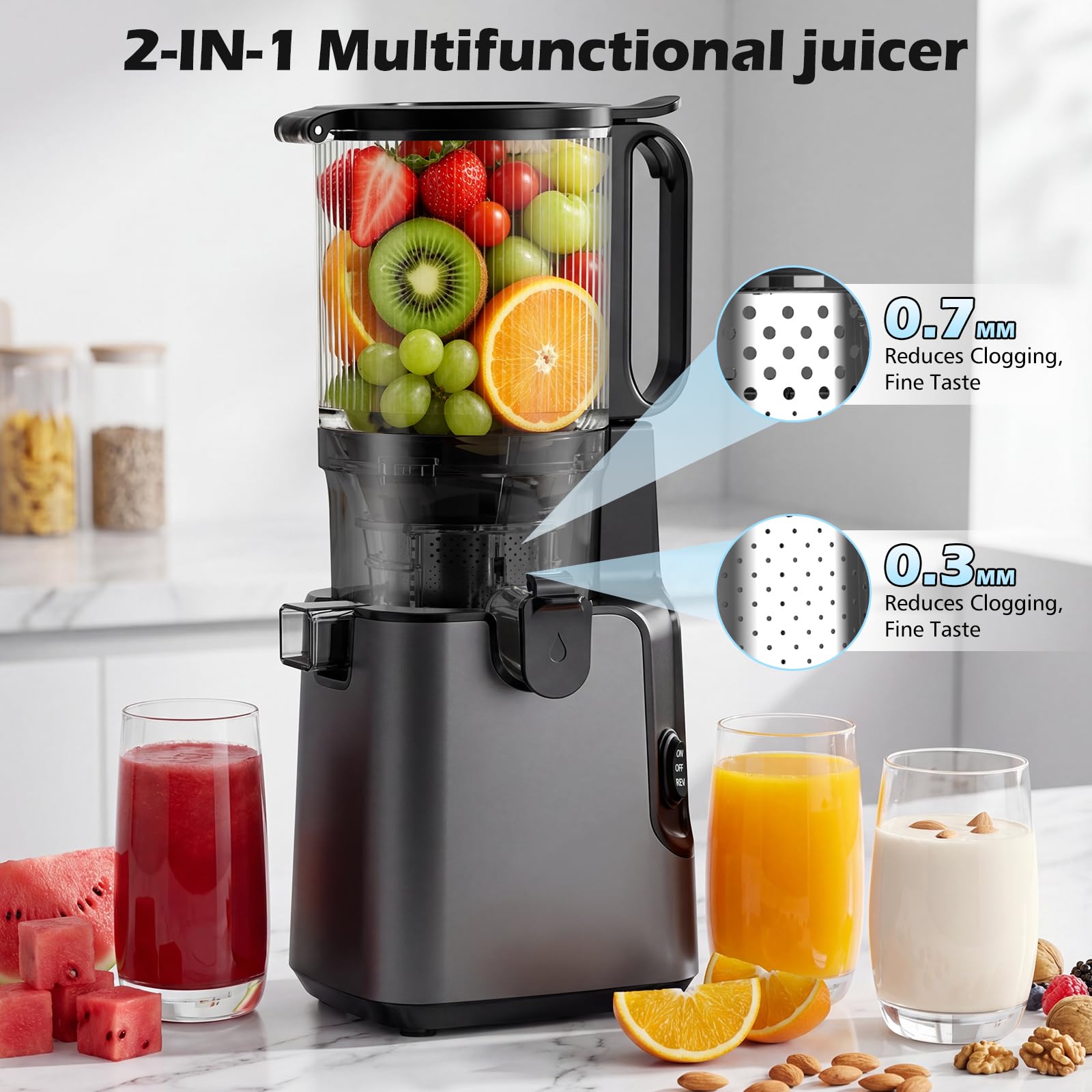 Juicer Machines with 5.8" Large Chute, 2-in-1 Cold Press Juicer for Whole - View 3