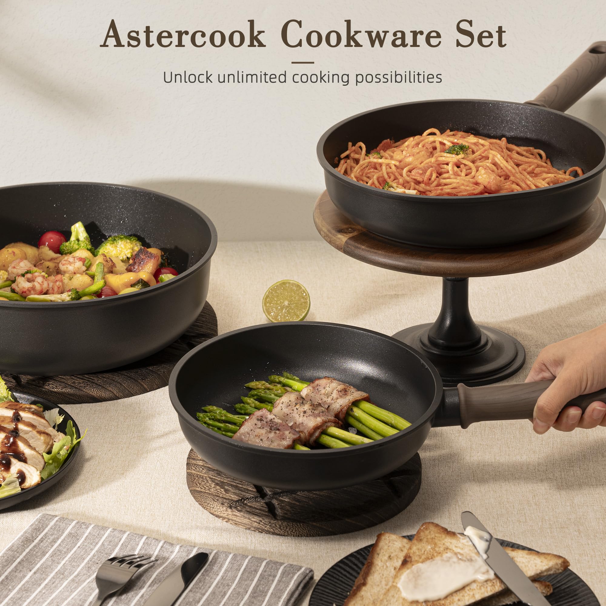 Astercook 19 Pcs Pots and Pans Set Non Stick, Black Titanium Induction Kitchen - View 6