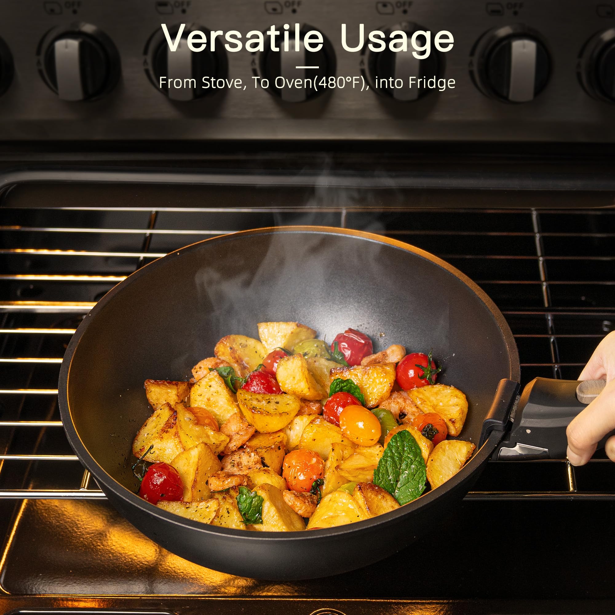 Astercook 21 Pcs Pots and Pans Set Non Stick, Ceramic Cookware Set Detachable Handle, RV Kitchen Cooking Set Removable Handles, Oven Safe, Induction Ready detail image 6