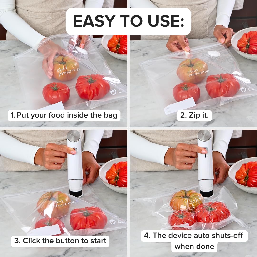 Chef Preserve Compact Vacuum Sealer for Food (Vacuum Sealer Machine + 30 Reusable Vacuum Bags) Powerful Handheld Vacuum Sealer Machine, Seal Meal Saver, Po detail image 6