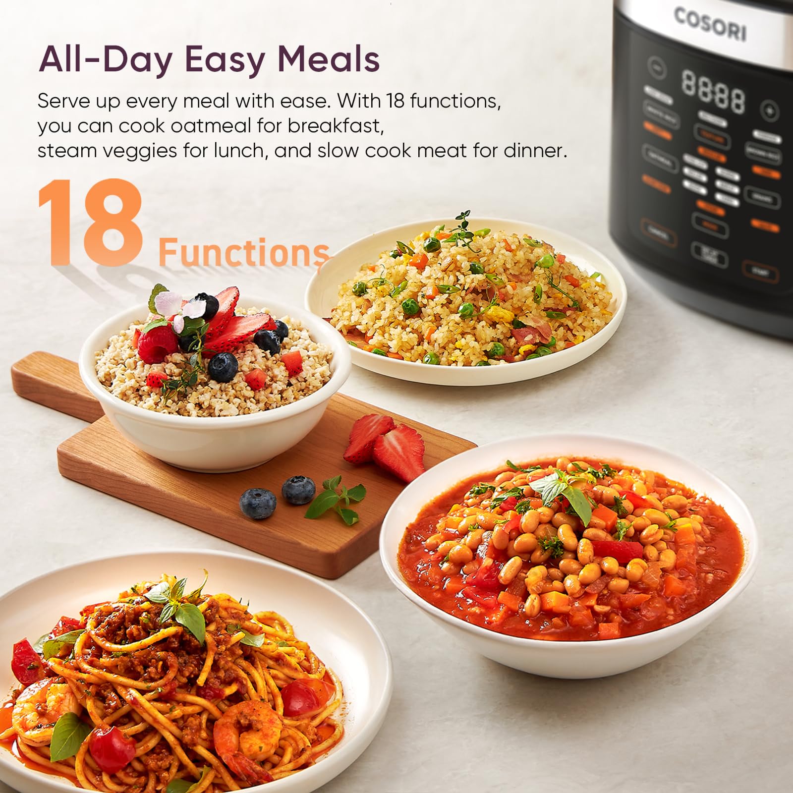 Cosori Rice Cooker 10 Cup, 24h Keep Warm, Non-stick Ceramic Inner Pot, 18 Functions Fuzzy Logic Rice Maker with Stainless Steel Steamer Basket, Sauté, Slow detail image 2