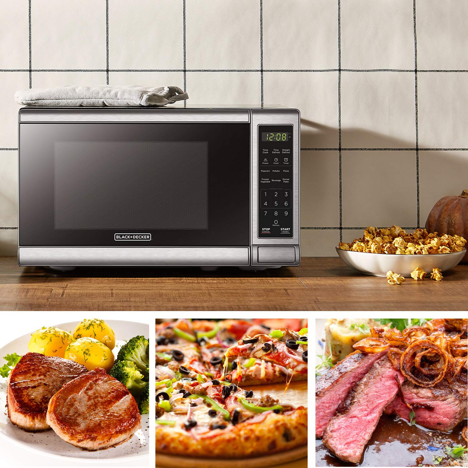 BLACK+DECKER EM720CB7 Digital Microwave Oven with Turntable Push-Button Door, Child Safety Lock, 700W, Stainless Steel, 0.7 Cu.ft detail image 4