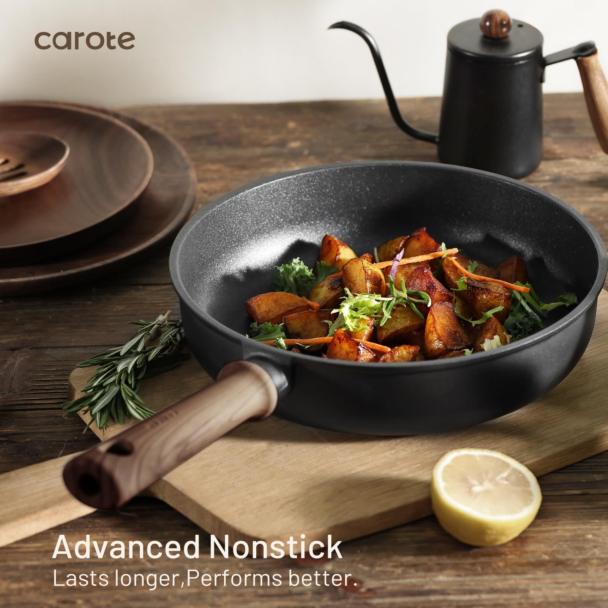 CAROTE Nonstick Pots and Pans, Induction Titanium Cookware Set 16pcs Kitchen Cooking Sets, Pot and Pan Non Stick w/Frying pan detail image 3