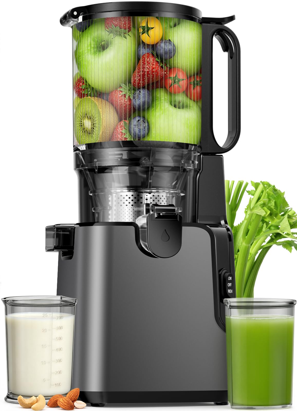 Juicer Machines with 5.8" Large Chute, 2-in-1 Cold Press Juicer for Whole Vegetables Fruits 400W, Masticating juicer Easy to Clean Juice Extractor Machine detail image 1