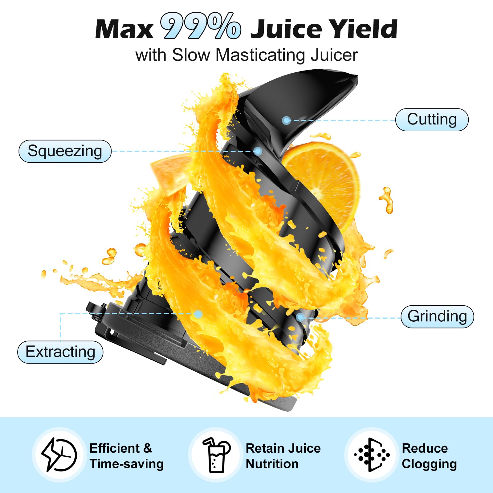 Juicer Machines with 5.8" Large Chute, 2-in-1 Cold Press Juicer for Whole Vegetables Fruits 400W, Masticating juicer Easy to Clean Juice Extractor Machine detail image 6