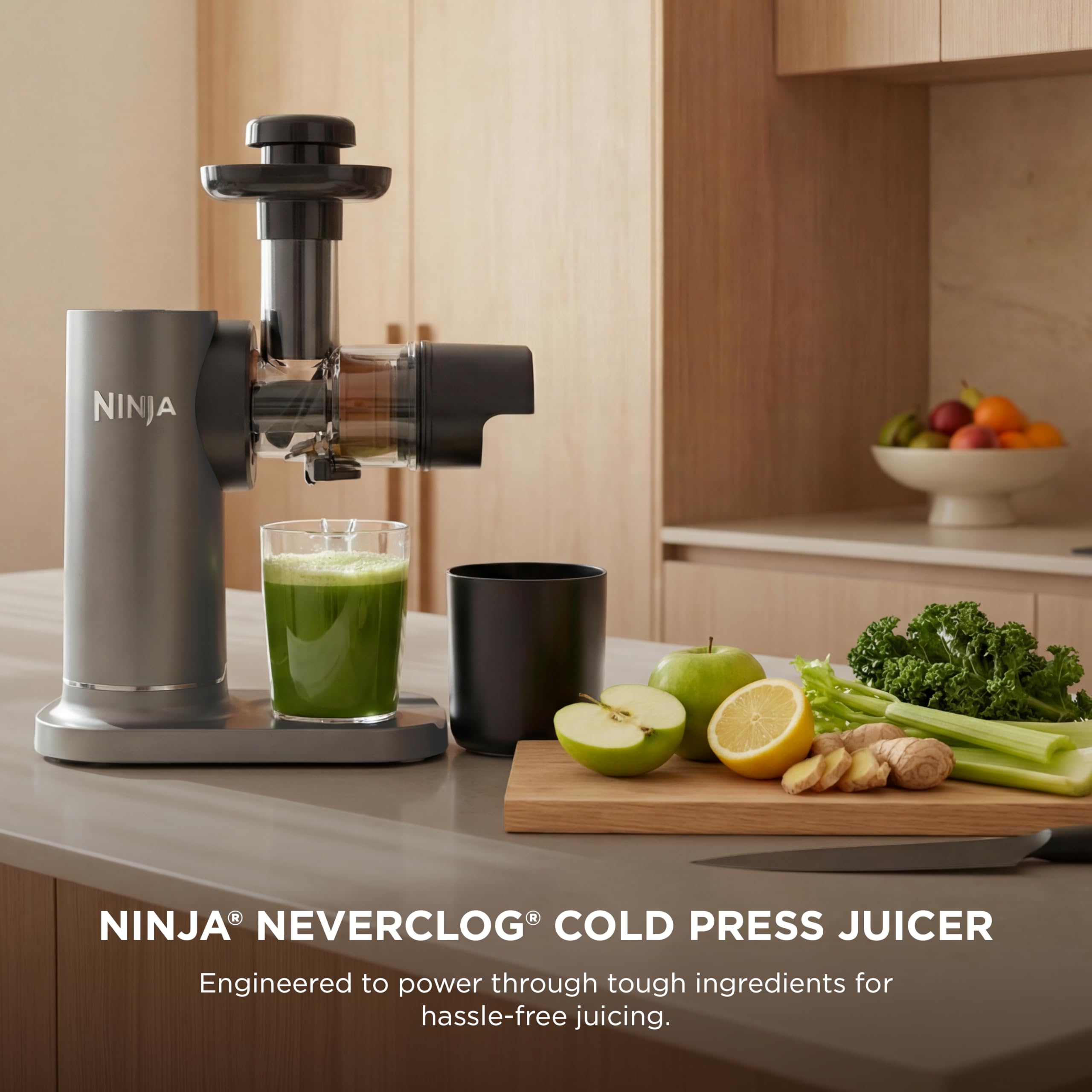 Ninja NeverClog Cold Press Juicer | Powerful Electric Slow Masticating Juicer with Pulp Control | XL Capacity | 24 oz. Juice Jug & 36 oz. Pulp Container | detail image 2