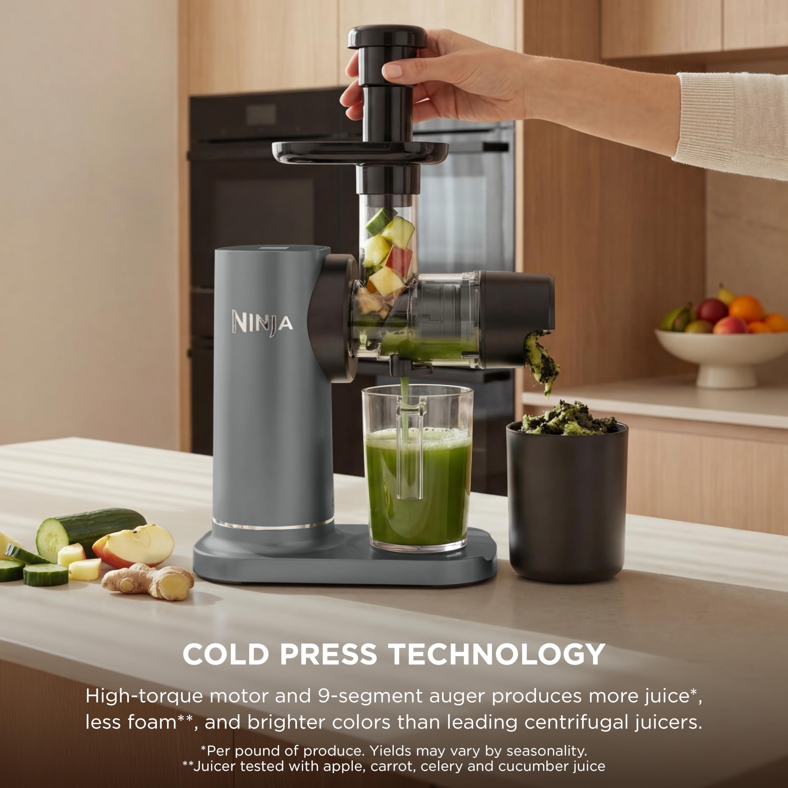 Ninja NeverClog Cold Press Juicer | Powerful Electric Slow Masticating Juicer with Pulp Control | XL Capacity | 24 oz. Juice Jug & 36 oz. Pulp Container | detail image 3
