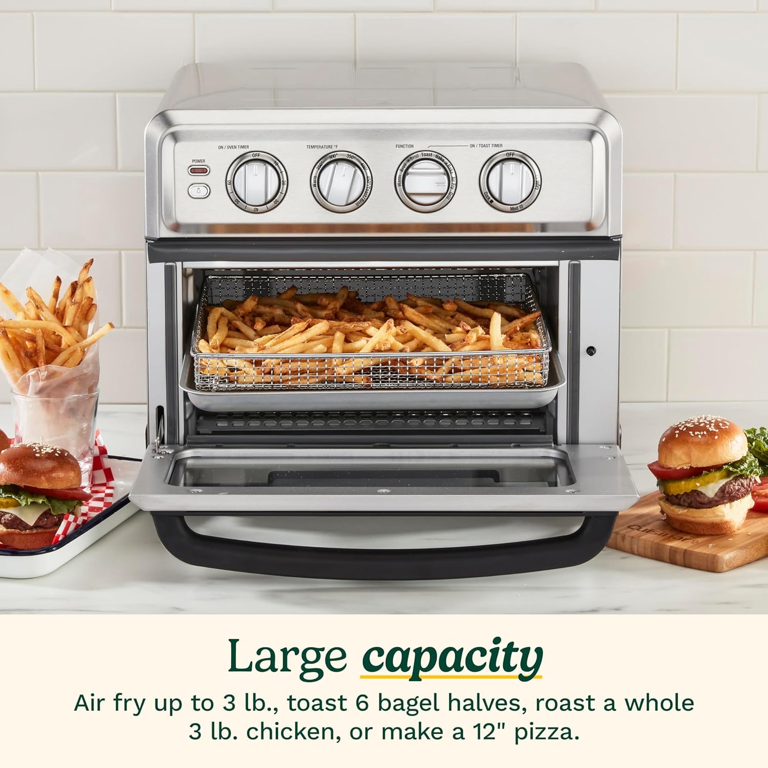Cuisinart Air Fryer Toaster Oven, 1800W, 8-in-1 with Air Fry, Convection, Broil & Warm, 0.6 Cubic Feet, 60-Minute Timer, TOA-70NAS, Stainless Steel detail image 3