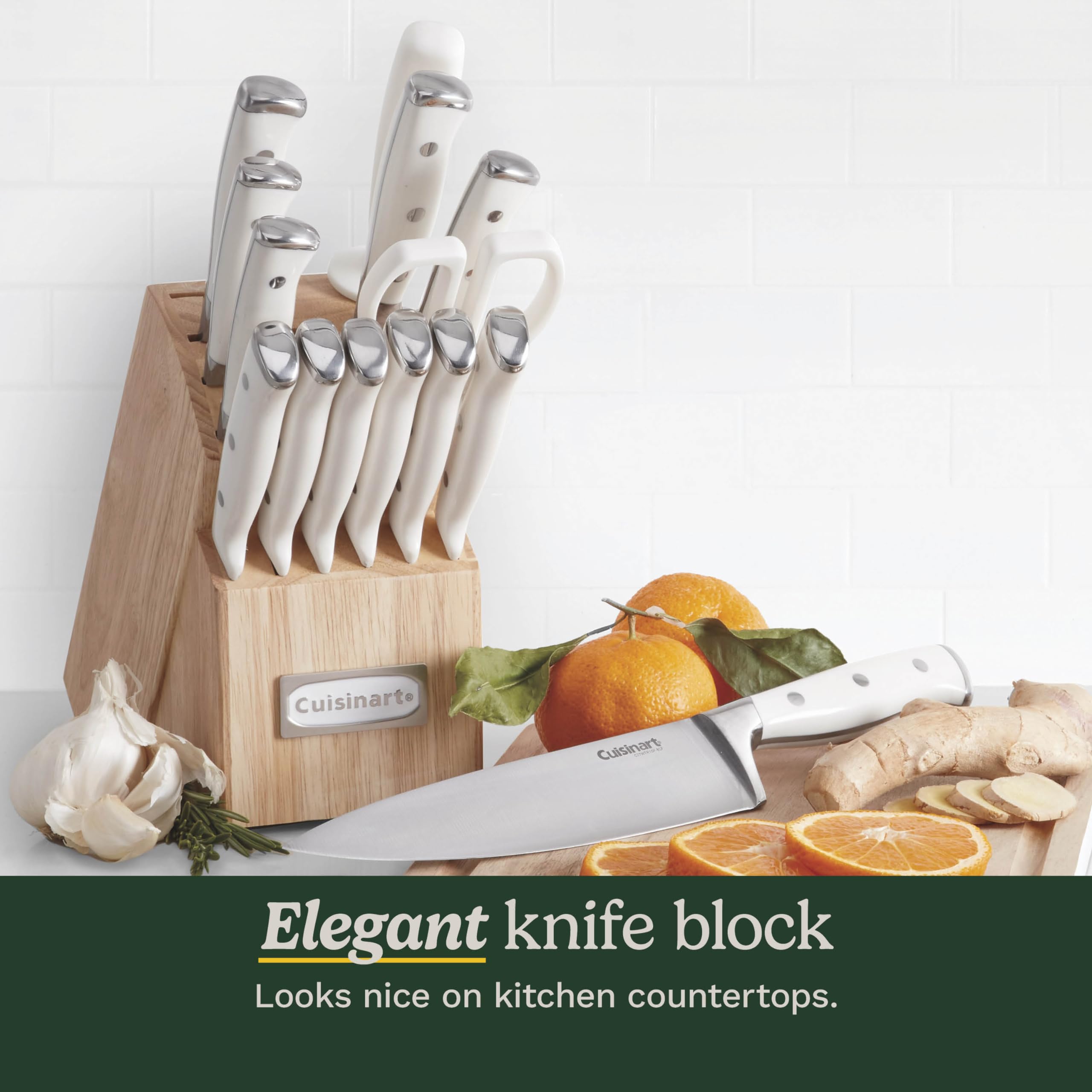 Cuisinart 15-Piece Knife Set with Block, High Carbon Stainless Steel, Forged Triple Rivet, White, C77WTR-15P detail image 3