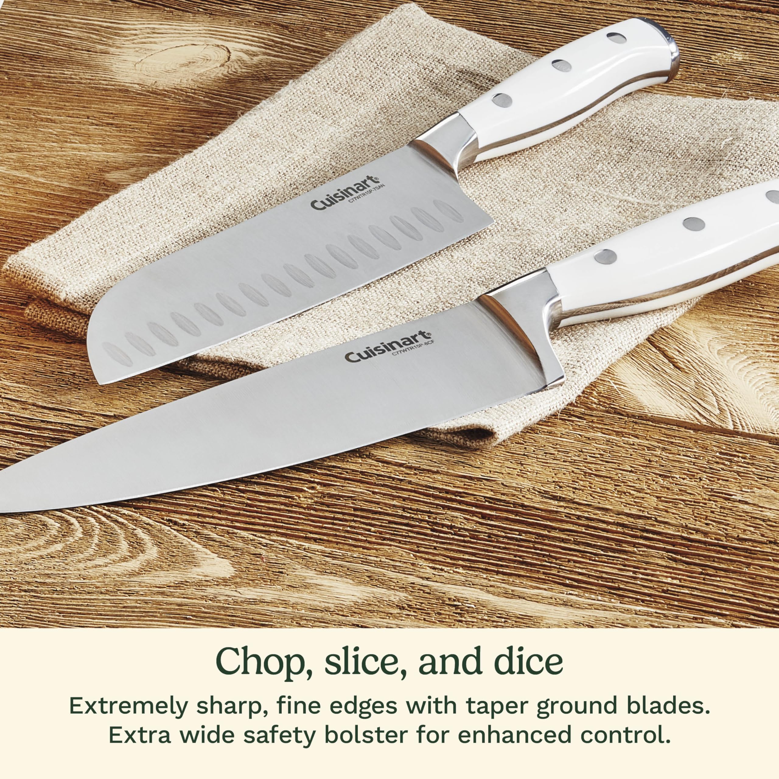 Cuisinart 15-Piece Knife Set with Block, High Carbon Stainless Steel, Forged Triple Rivet, White, C77WTR-15P detail image 4