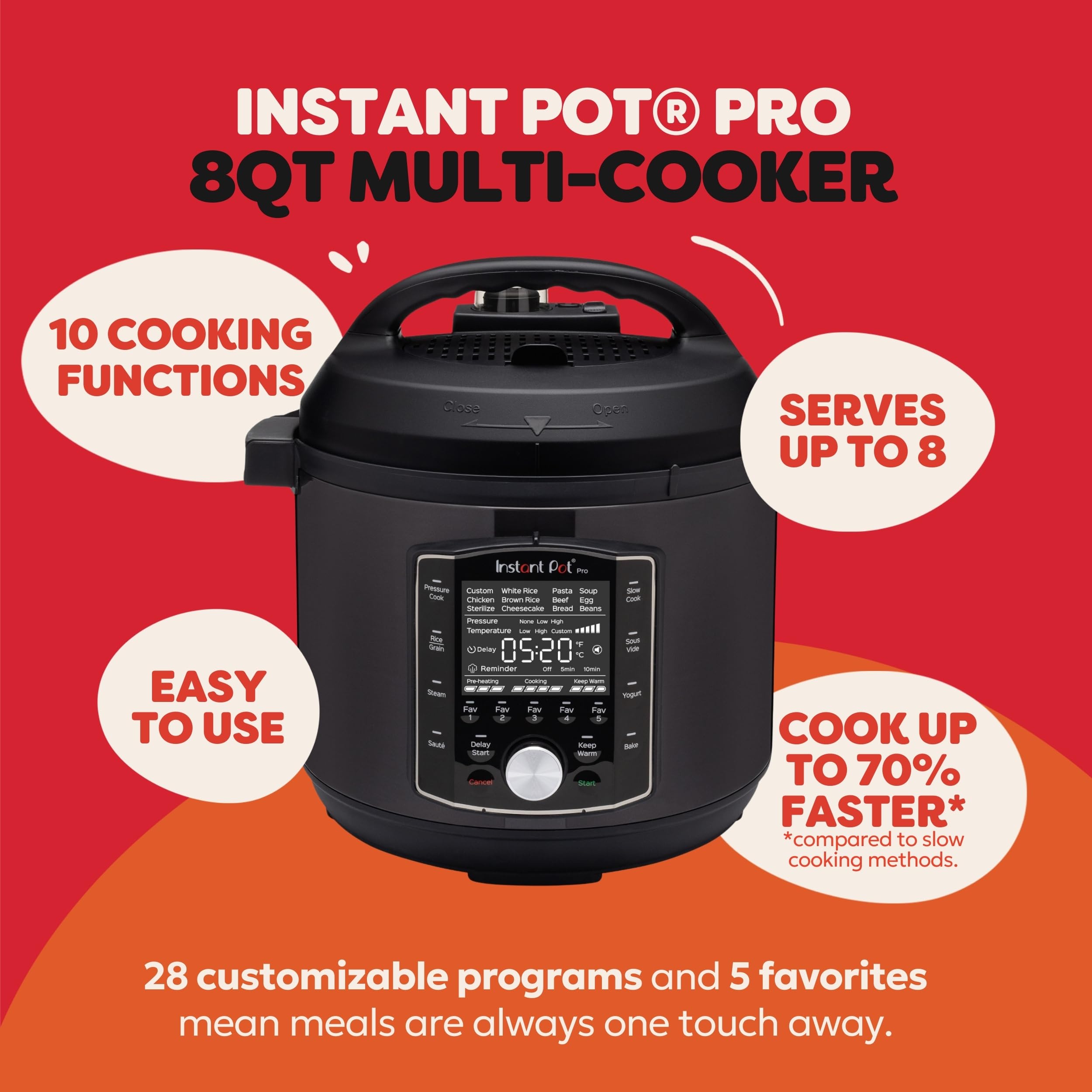 Instant Pot Pro (8 QT) 10-in-1 Pressure Cooker, Slow Cooker, Rice/Grain Cooker, Steamer, Sauté, Sous Vide, Yogurt Maker, Sterilizer, and Warmer, Includes A detail image 2