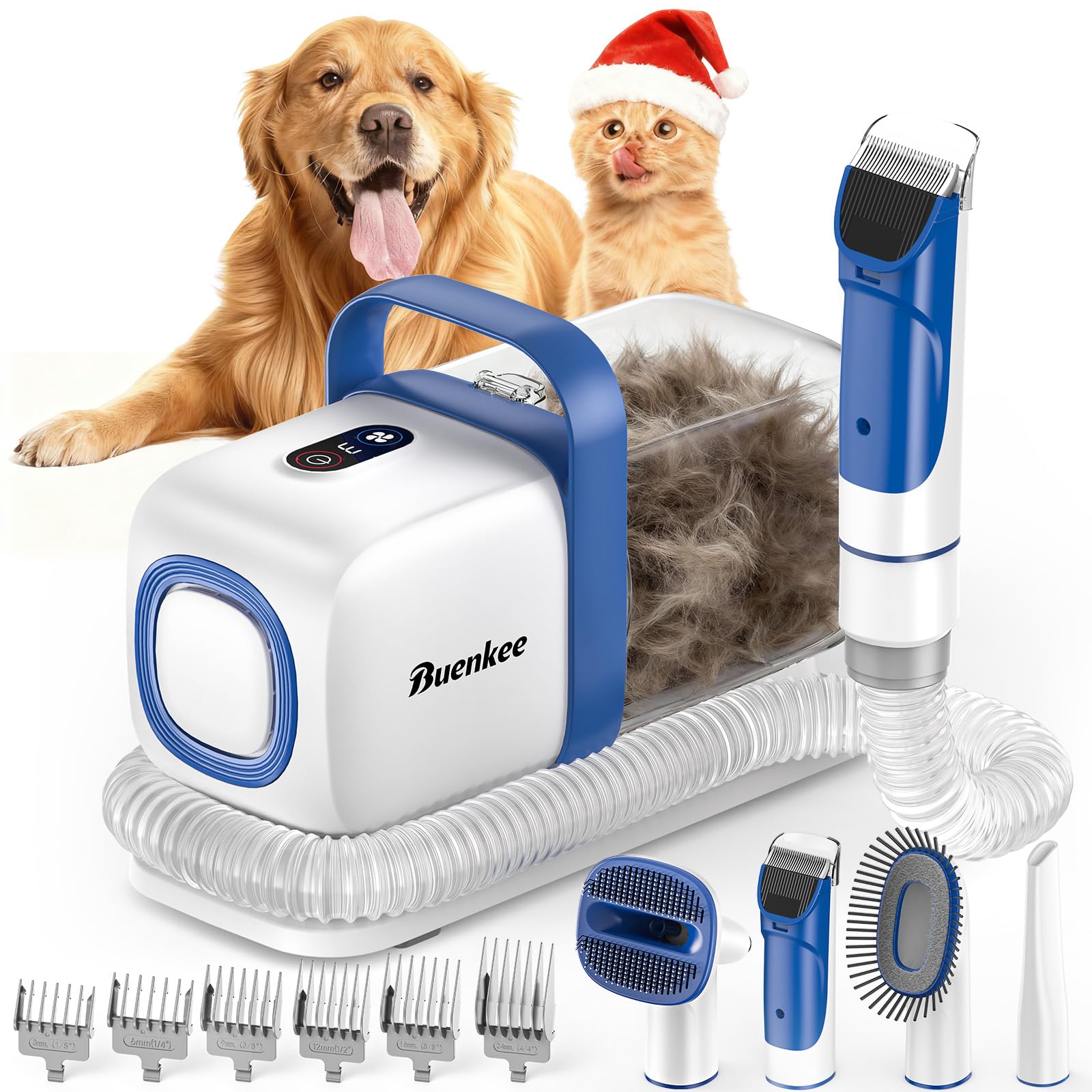 buenkee Dog Grooming Kit with Vacuum, 15000Pa Pet Hair Clipper and Shedding