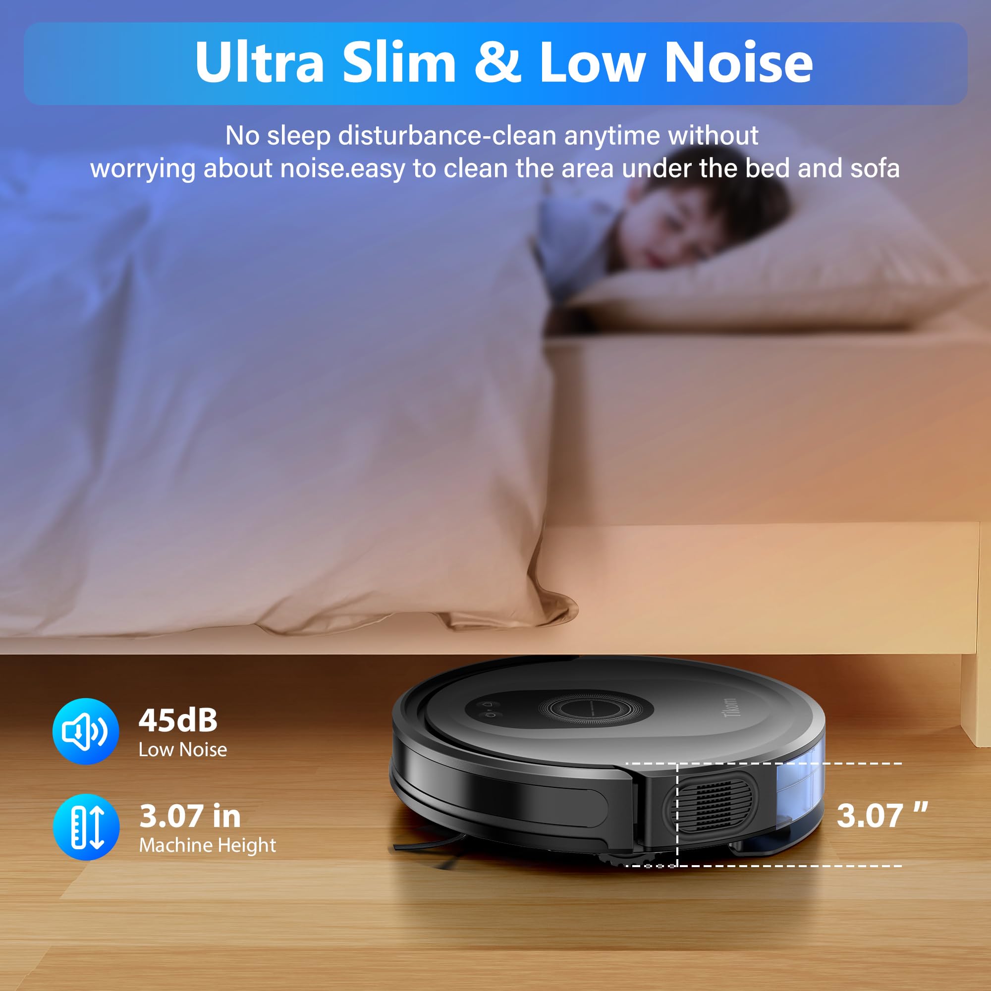 Tikom Robot Vacuum and Mop Combo, 5000Pa Robotic Vacuum Cleaner, 150 Min Max, - View 6
