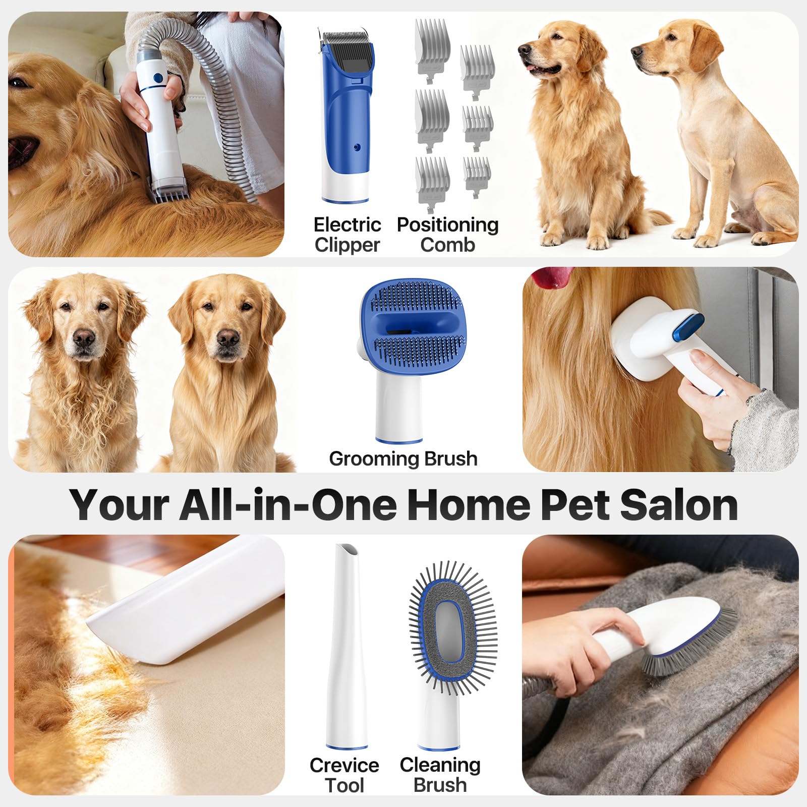 buenkee Dog Grooming Kit with Vacuum, 15000Pa Pet Hair Clipper and Shedding Brush, 50dB Low Noise, 2L Capacity, White detail image 3