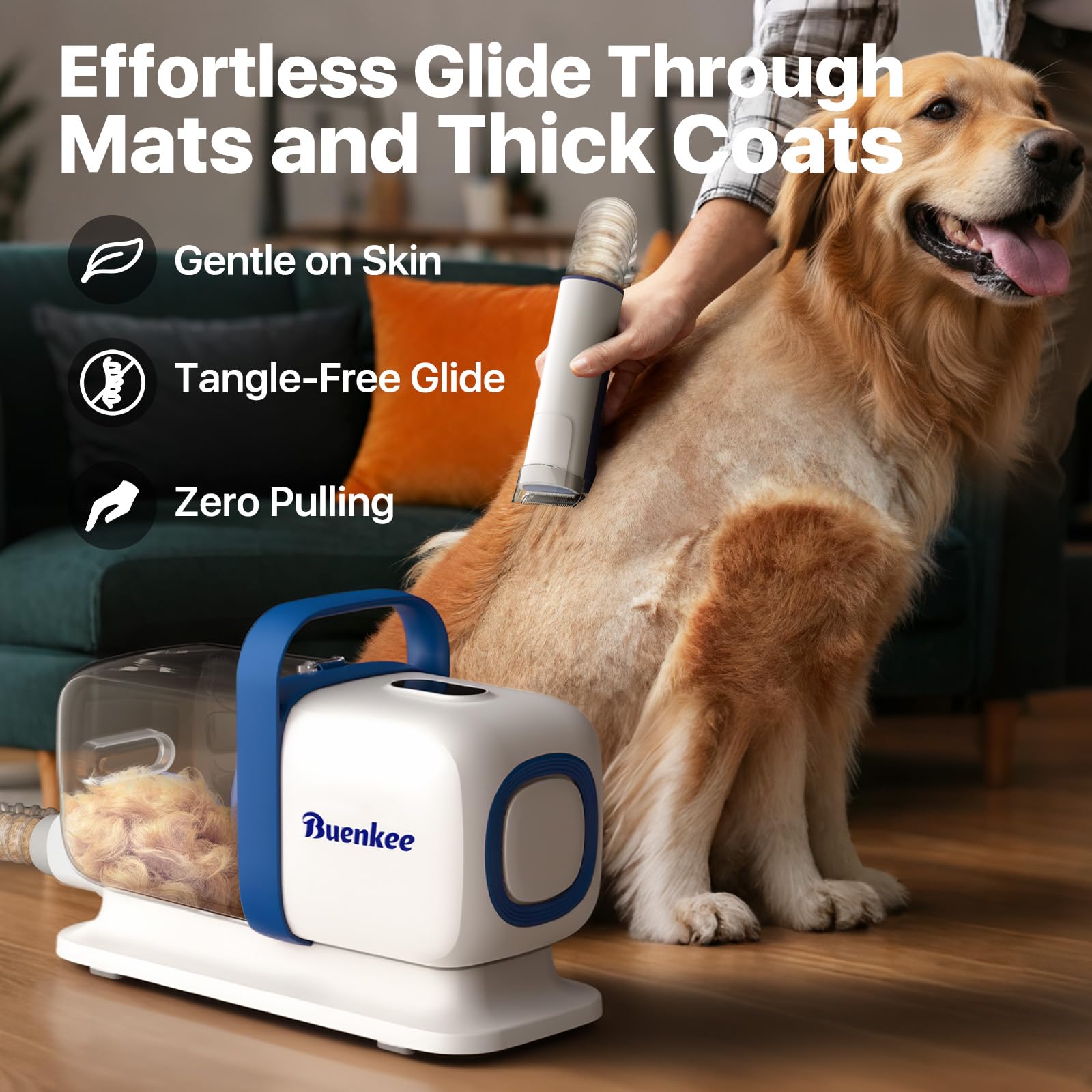 buenkee Dog Grooming Kit with Vacuum, 15000Pa Pet Hair Clipper and Shedding Brush, 50dB Low Noise, 2L Capacity, White detail image 4