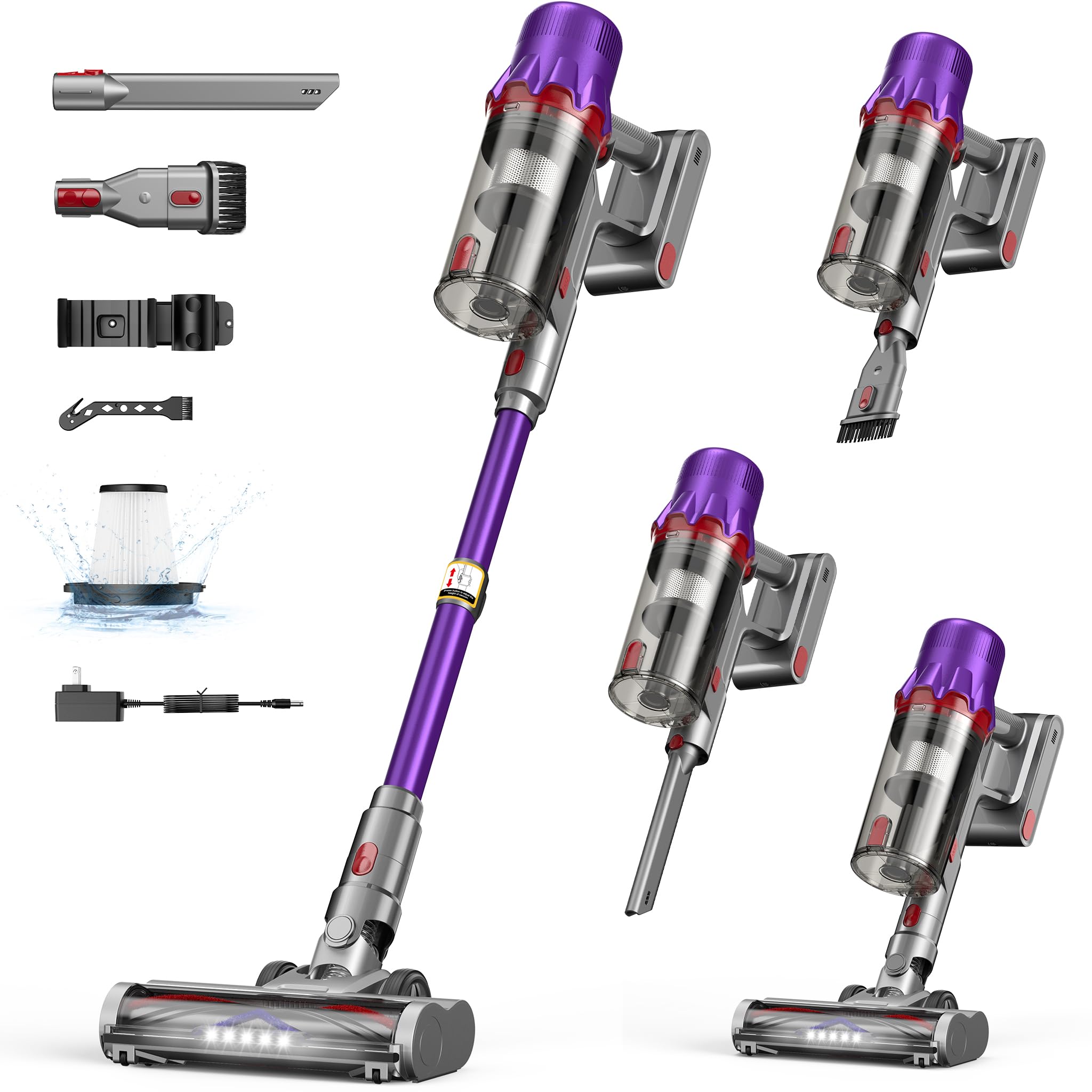 Cordless Vacuum Cleaner for Home - Powerful Stick Vacuum with HEPA Filter, 55-Min Runtime, LED Light, Anti-Tangle Brush, Detachable Battery,Lightweight Vac detail image 1