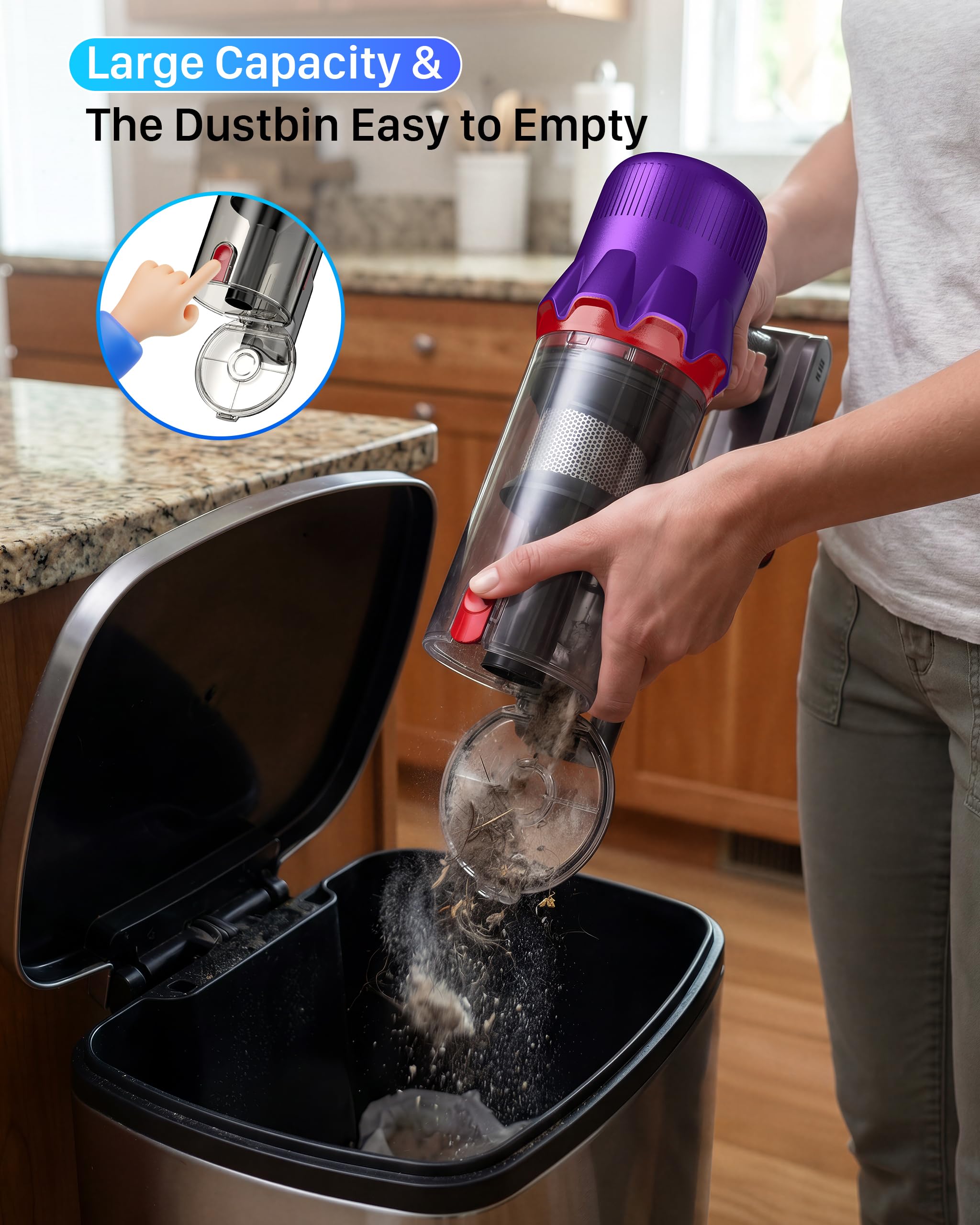 Cordless Vacuum Cleaner for Home - Powerful Stick Vacuum with HEPA Filter, 55-Min Runtime, LED Light, Anti-Tangle Brush, Detachable Battery,Lightweight Vac detail image 5