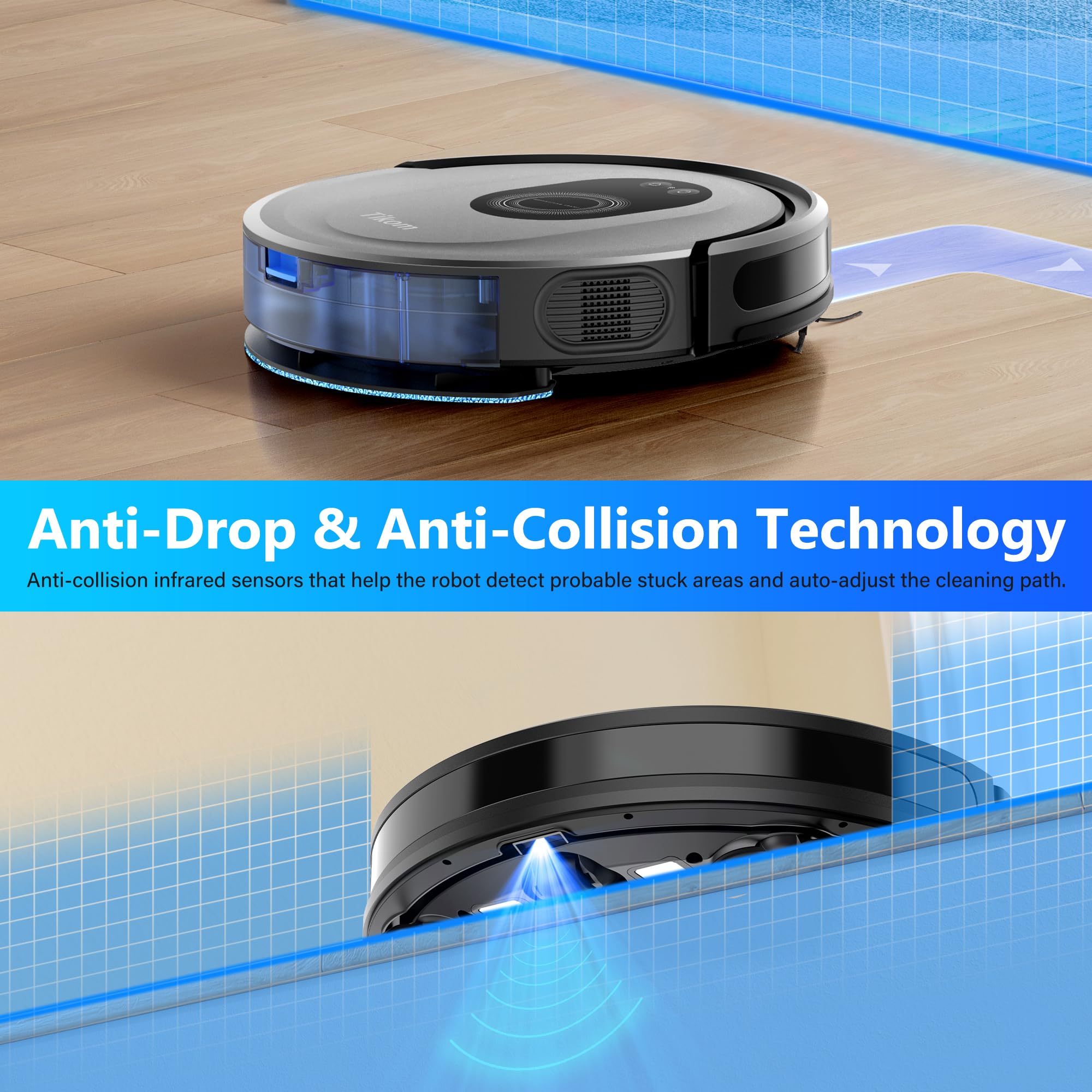 Tikom Robot Vacuum and Mop Combo, 5000Pa Robotic Vacuum Cleaner, 150 Min Max, App & Remote Control, Ideal for Hard Floor, Carpet, Pet Hair, Self-Charge detail image 5