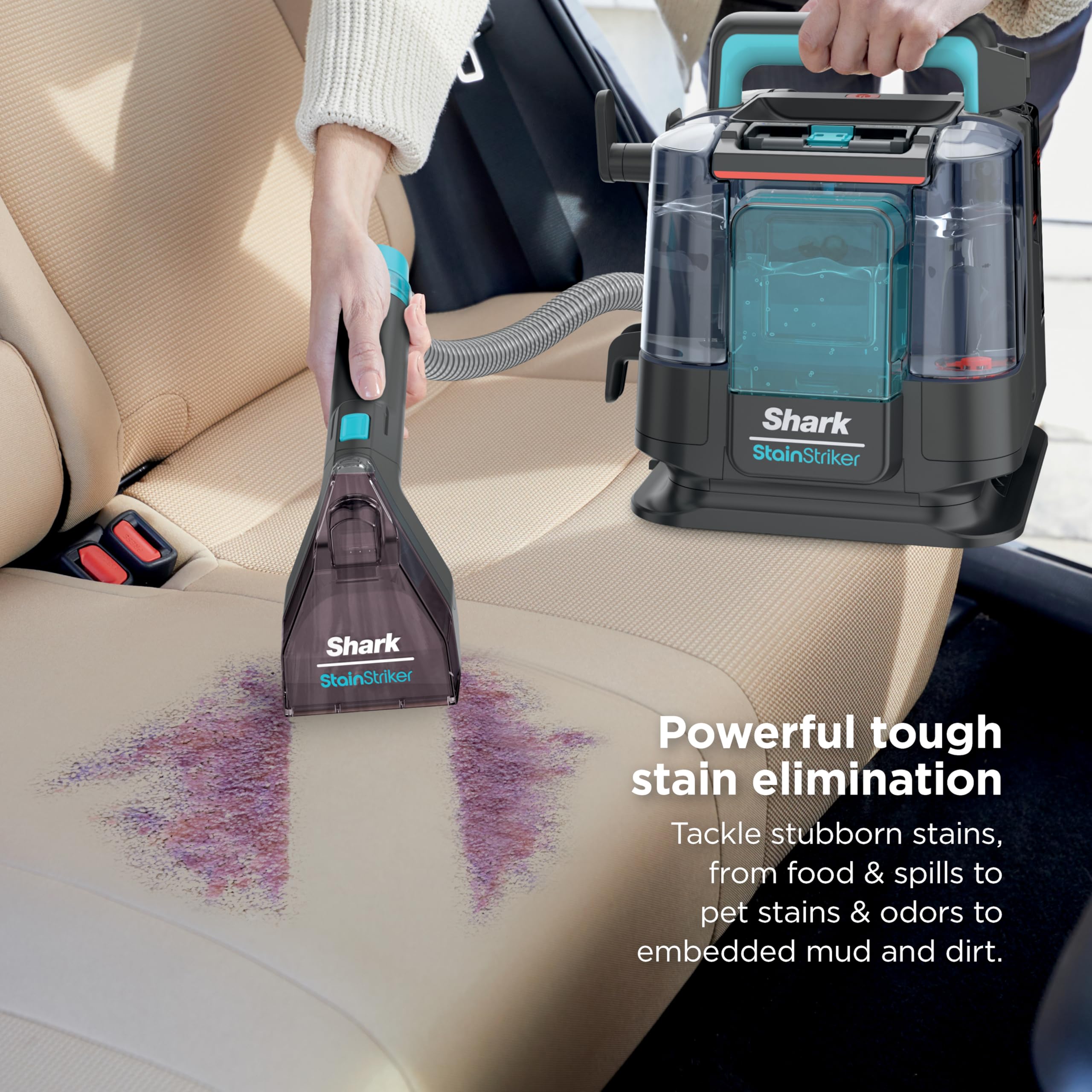 Shark StainStriker Portable Carpet & Upholstery Cleaner with On-Board Self-Cleaning, Spot, Stain, & Odor Eliminator, Includes 2 Cleaning Tools, 2 Cleaning detail image 3