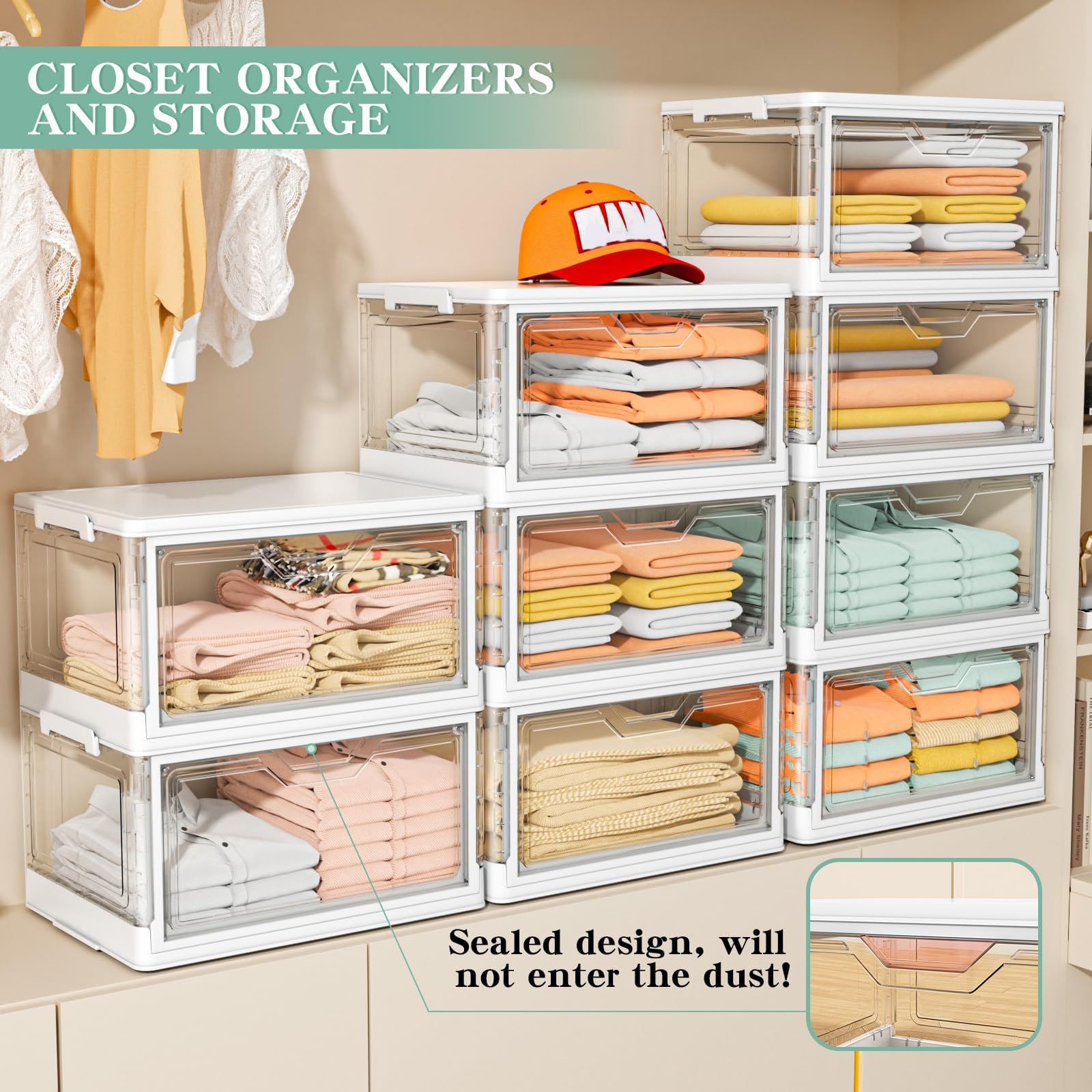 Kmiectse Clear Storage Bins with Lids - 4 Tier Plastic Bins with Wheels, - View 4