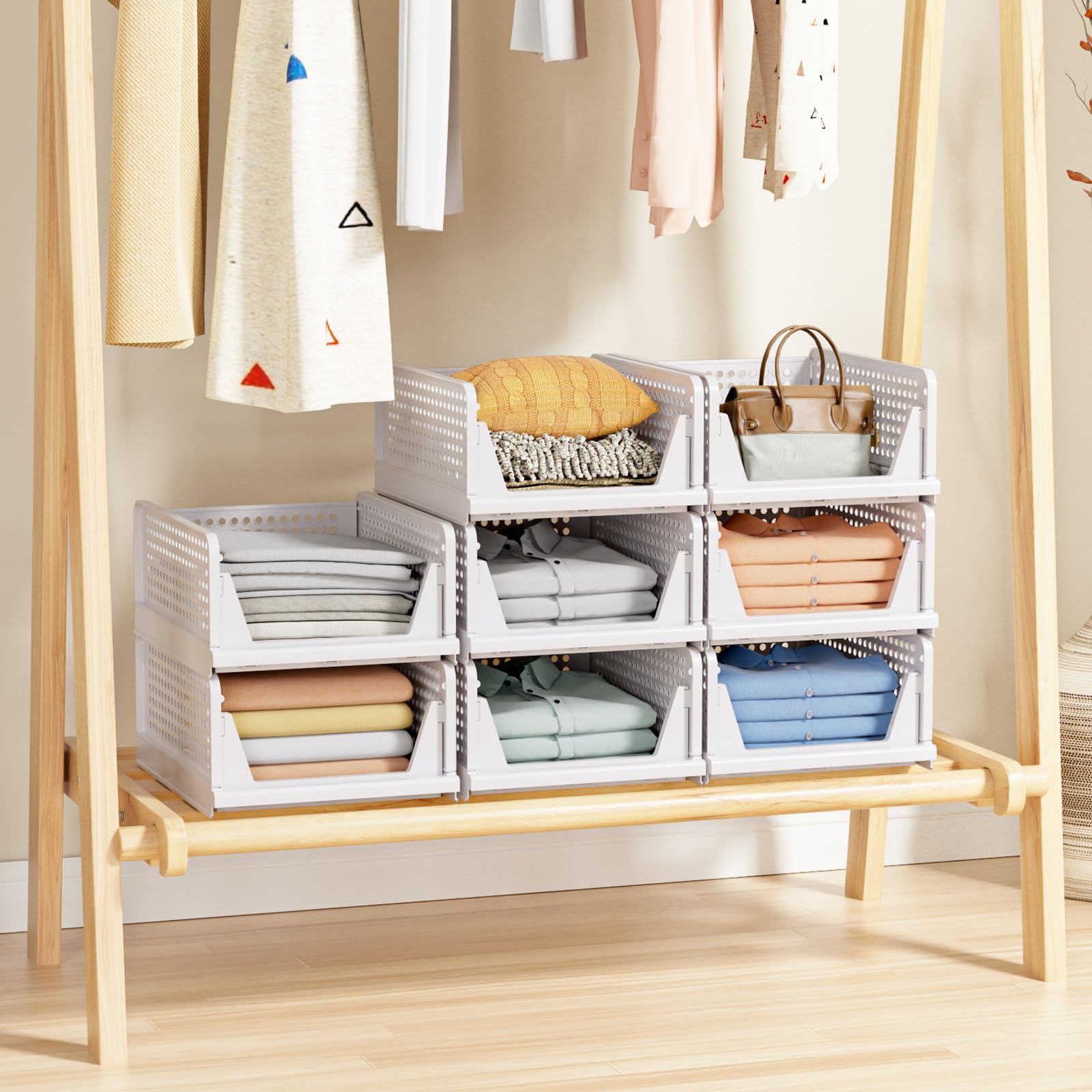 5 Pack Stackable Closet Storage Basket - Stackable Storage Bins, - View 5
