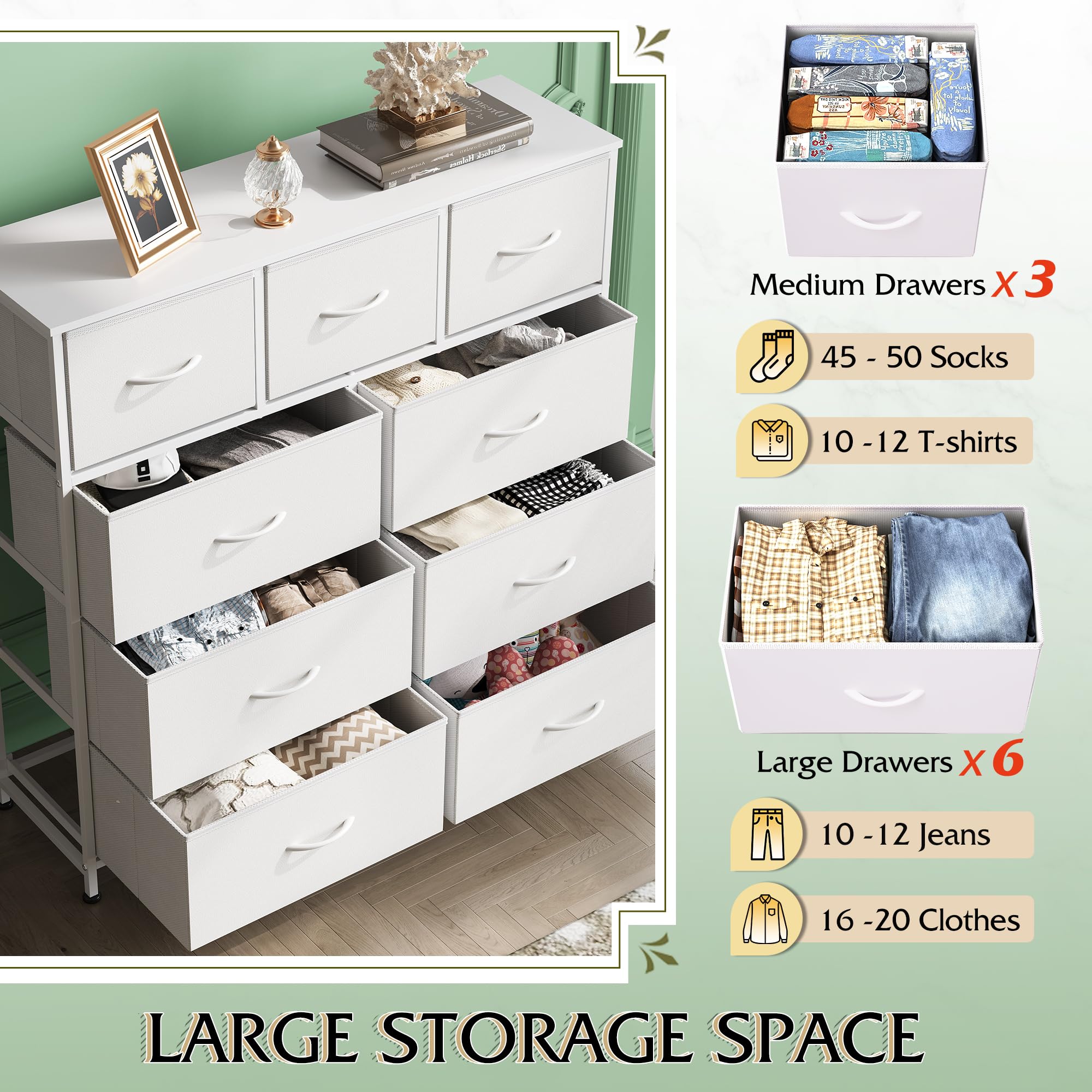 WLIVE 9-Drawer Dresser, Fabric Storage Tower for Bedroom, Hallway, Closet, Tall - View 5