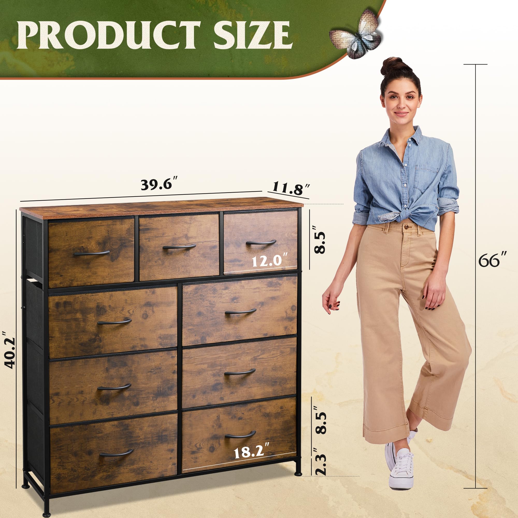 WLIVE 9-Drawer Dresser, Fabric Storage Tower for Bedroom, Hallway, Entryway, - View 3