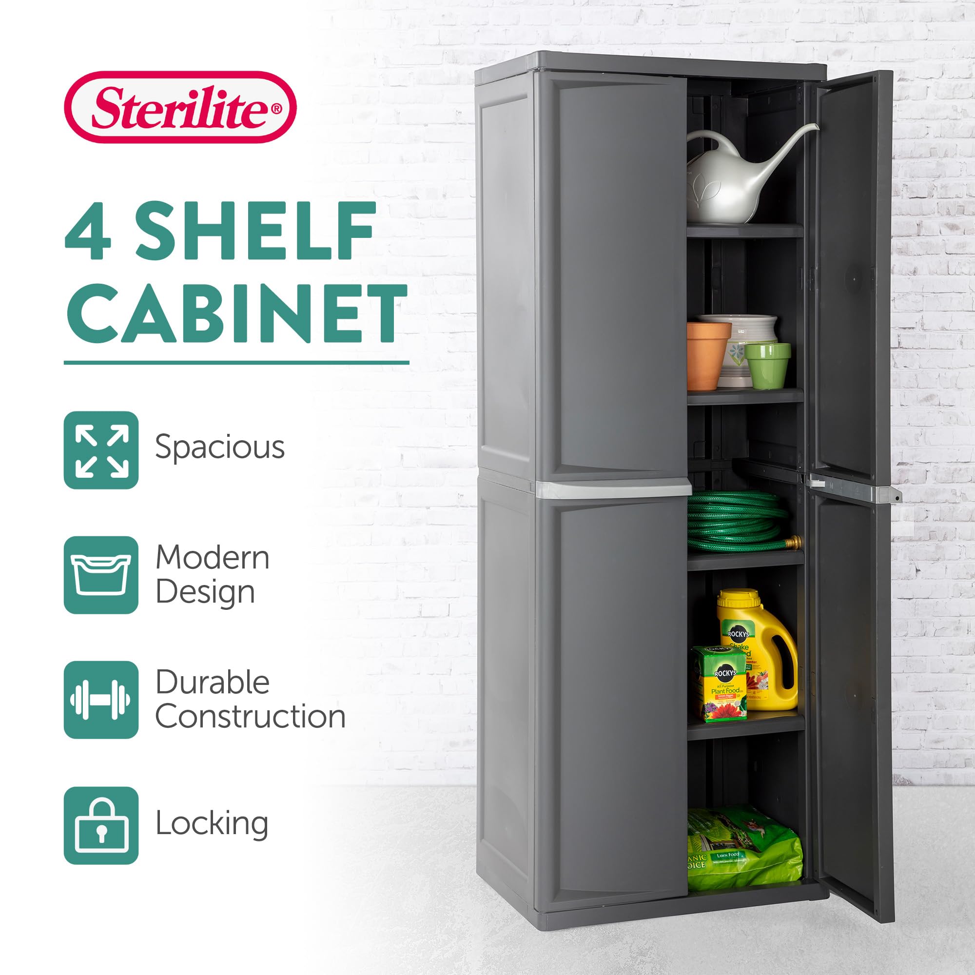 Sterilite 4 Shelf Cabinet, Heavy Duty and Easy to Assemble Plastic Storage - View 4