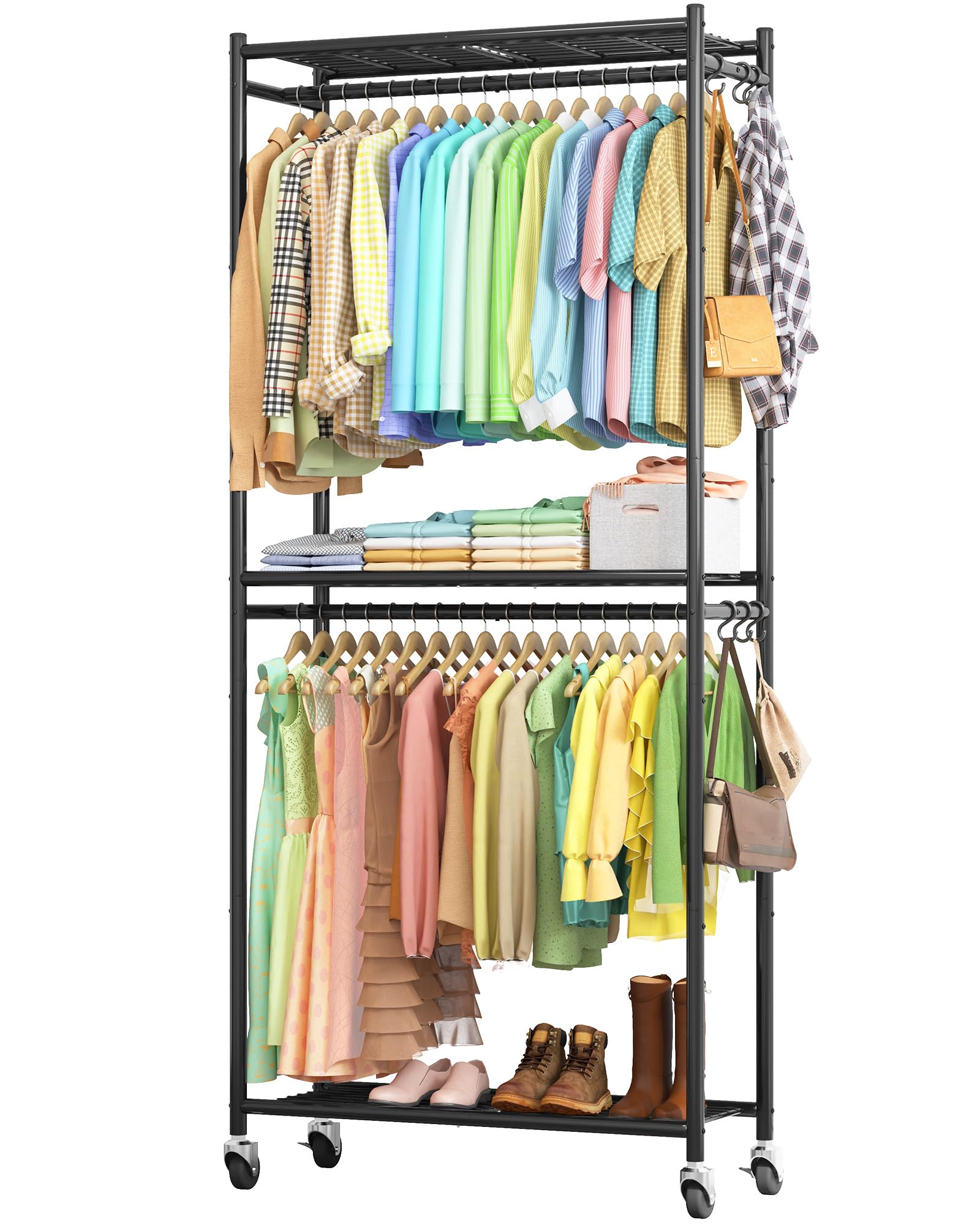 Sakugi Clothes Rack - 33.0" x 12.2" x 79.5" Clothing Rack with Shelves &