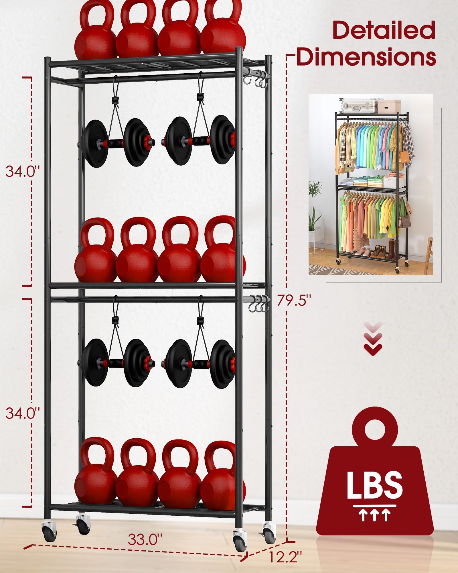 Sakugi Clothes Rack - 33.0" x 12.2" x 79.5" Clothing Rack with Shelves & - View 2