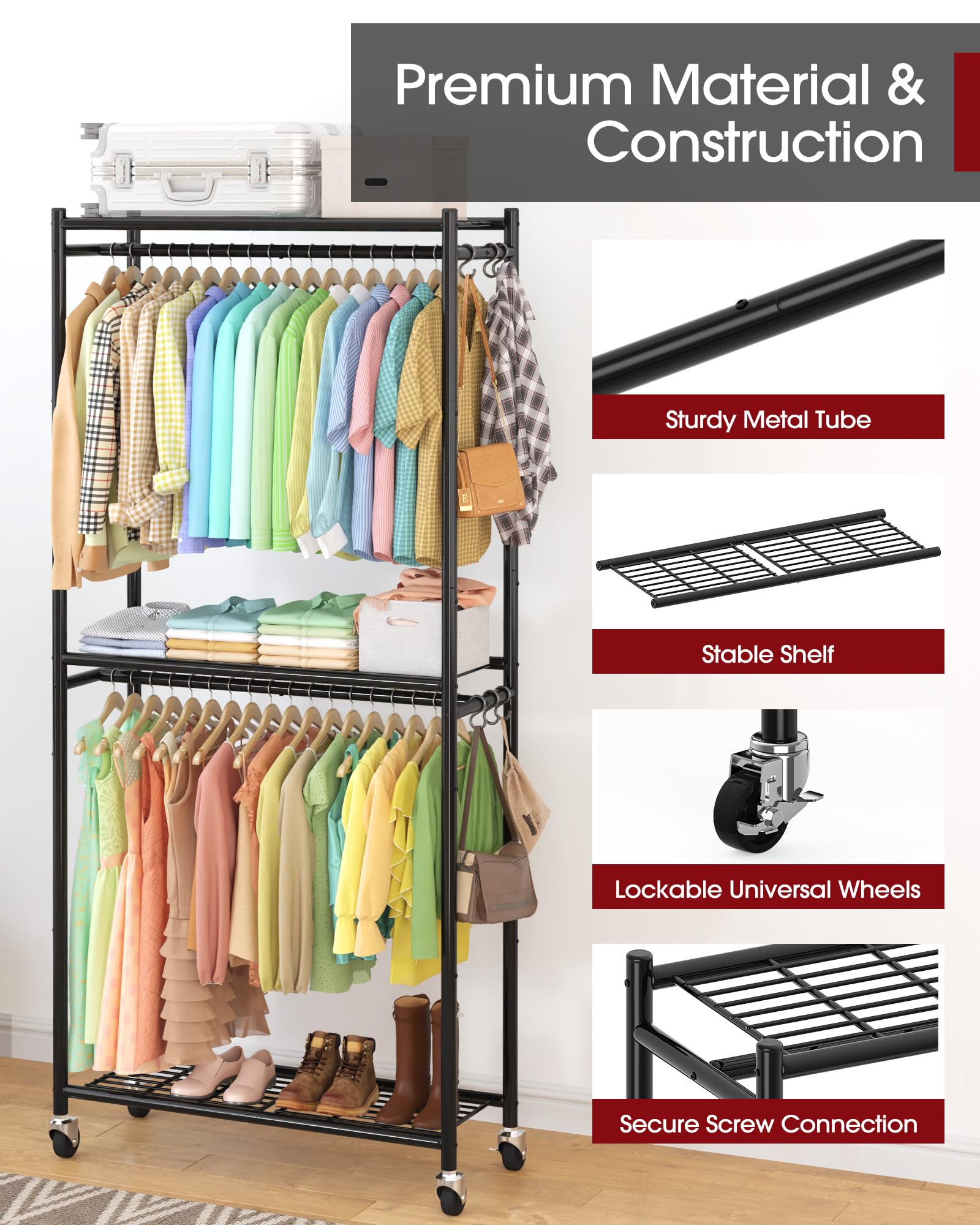Sakugi Clothes Rack - 33.0" x 12.2" x 79.5" Clothing Rack with Shelves & - View 3