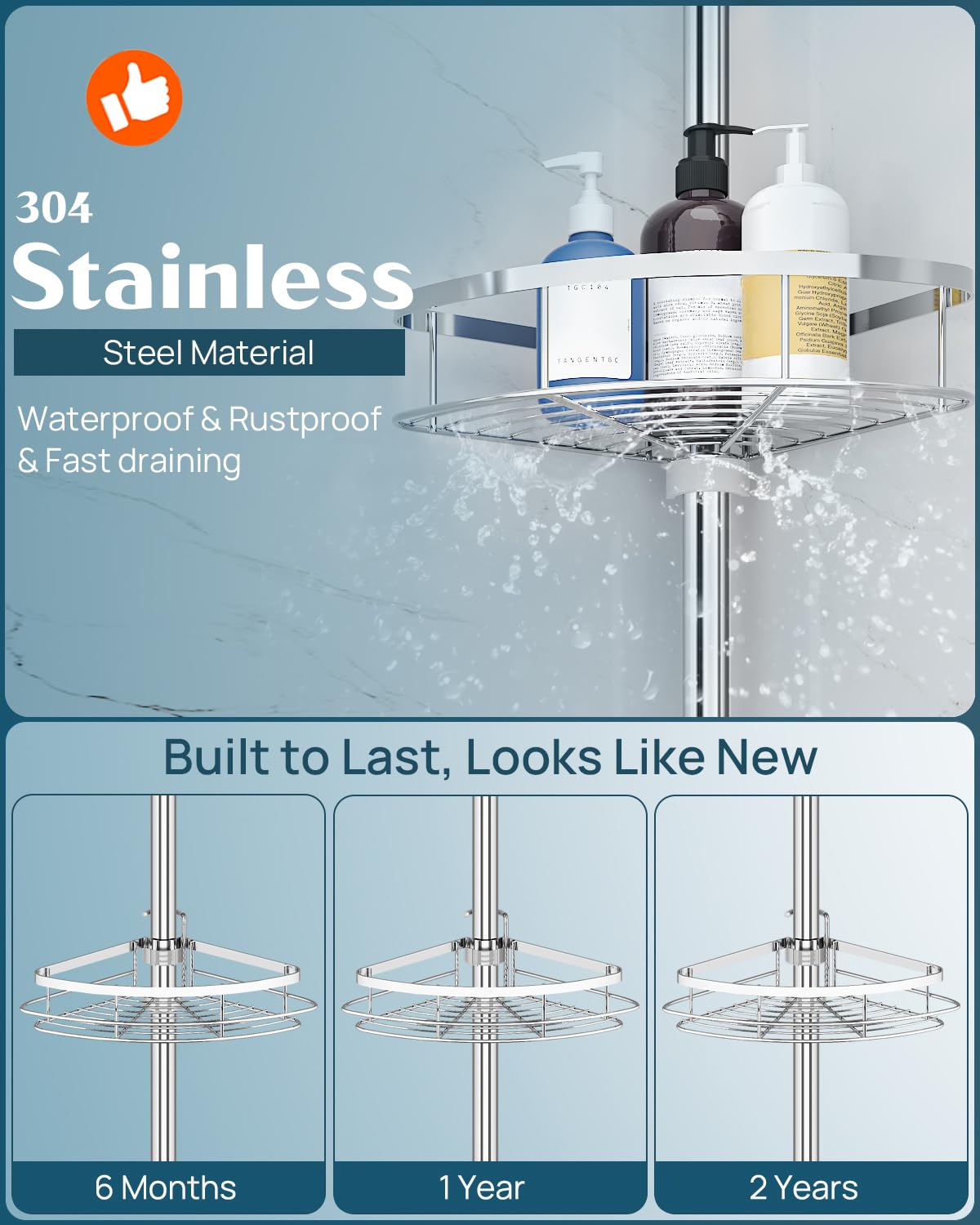 SEIRIONE Rustproof Shower Corner Caddy Organizer for Bathroom, 4 Adjustable - View 3