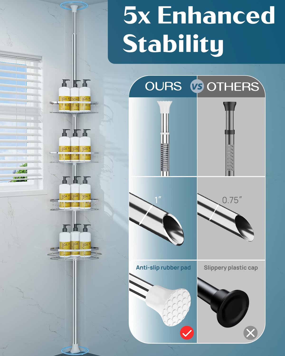 SEIRIONE Rustproof Shower Corner Caddy Organizer for Bathroom, 4 Adjustable - View 5