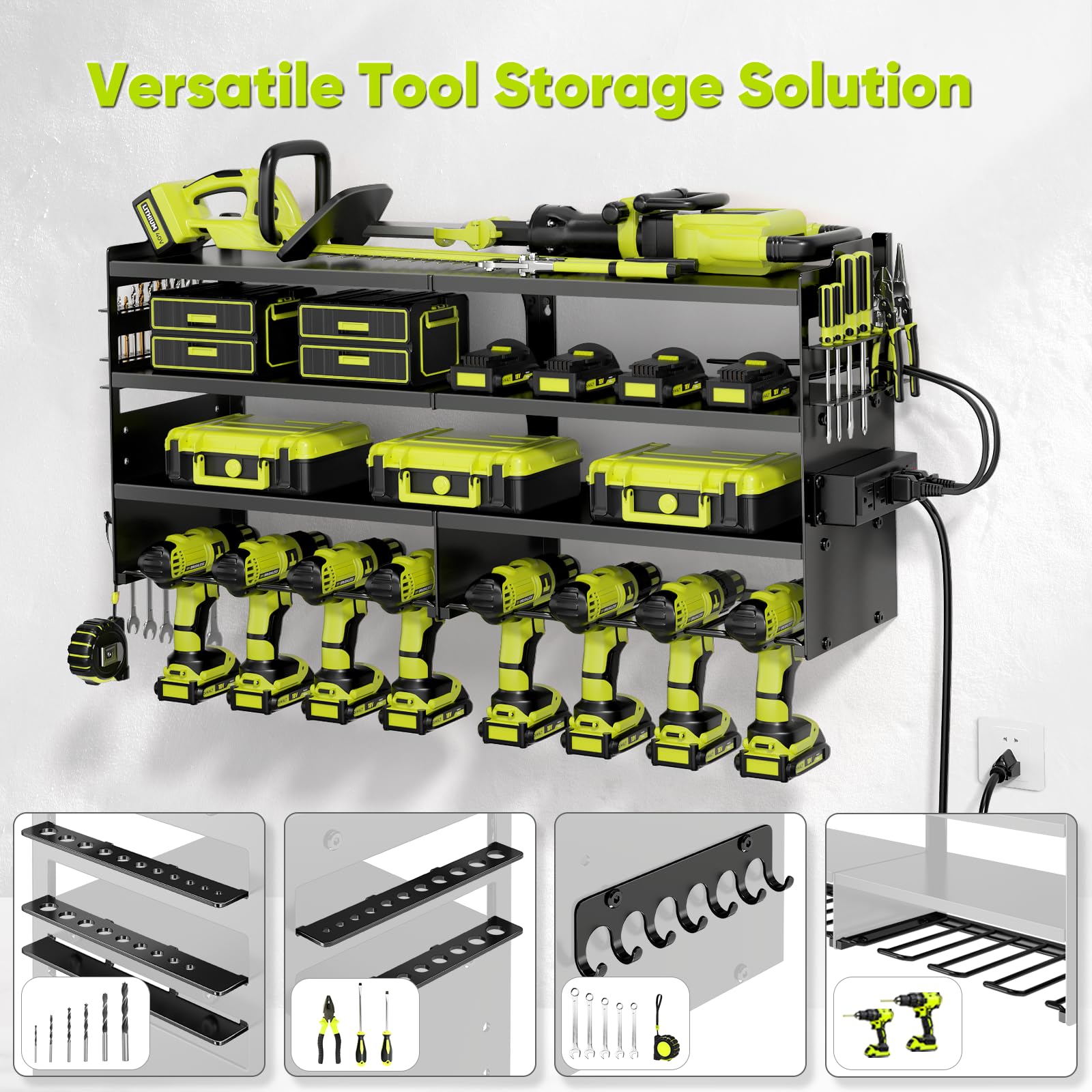 POKIPO Large Power Tool Organizer Wall Mount with Charging Station,4 Layer - View 3